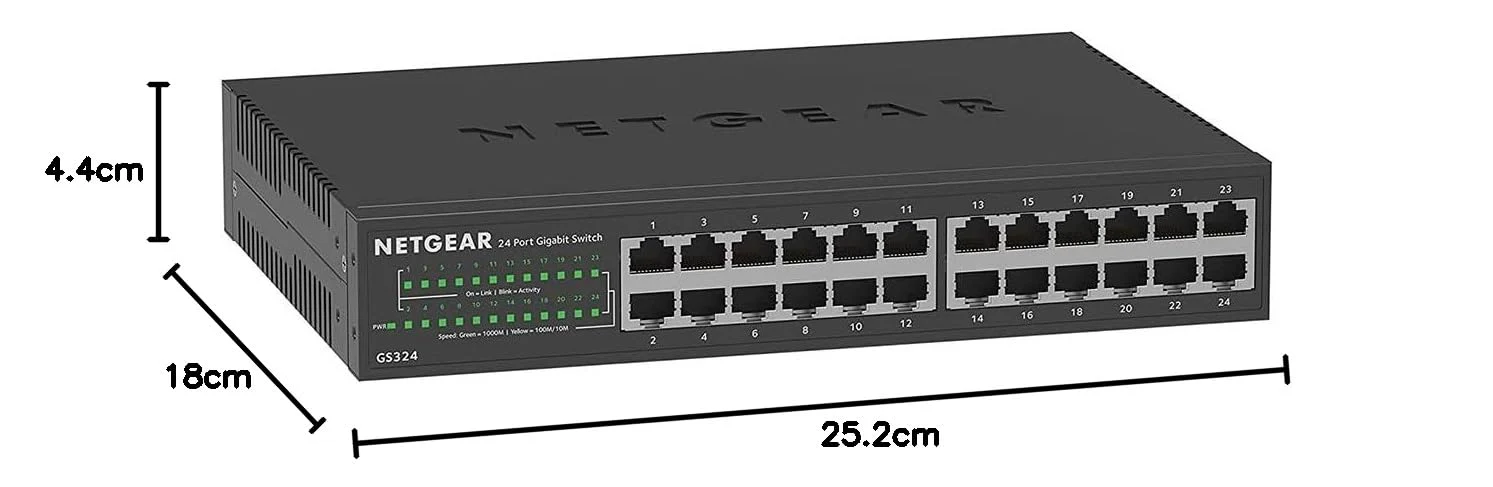 Netgear GS324 Switch 24 Port Switch Gigabit Ethernet LAN Switch (Plug-and-Play Netzwerk Switch, lüfterlos, Switch 19 Zoll Rack-Montage, robustes Metallgehäuse), Schwarz - Image 7
