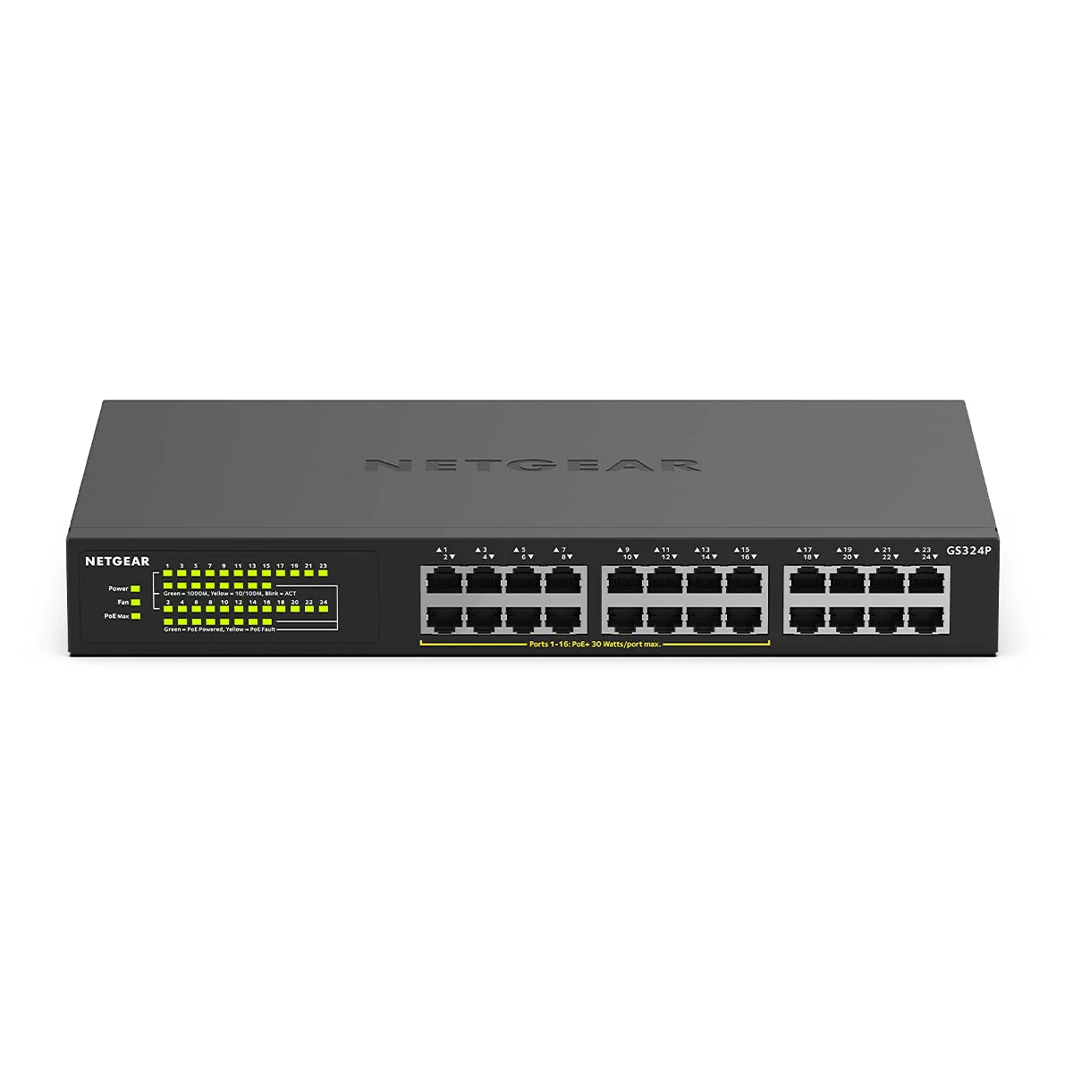 NETGEAR GS324P 24 Port Gigabit Ethernet LAN PoE Switch (mit 16x PoE+ 190W, Plug-and-Play Netzwerk Switch, Desktop oder 19 Zoll Rack-Montage, energieeffizient, robustes Metallgehäuse), schwarz - Image 3
