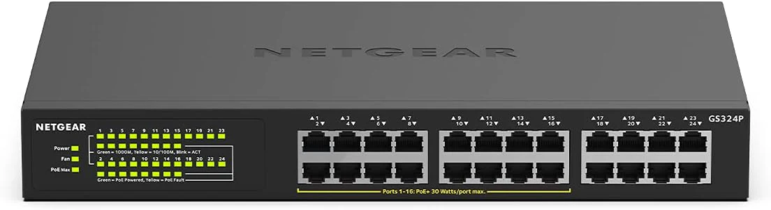 NETGEAR GS324P 24 Port Gigabit Ethernet LAN PoE Switch (mit 16x PoE+ 190W, Plug-and-Play Netzwerk Switch, Desktop oder 19 Zoll Rack-Montage, energieeffizient, robustes Metallgehäuse), schwarz - Image 4