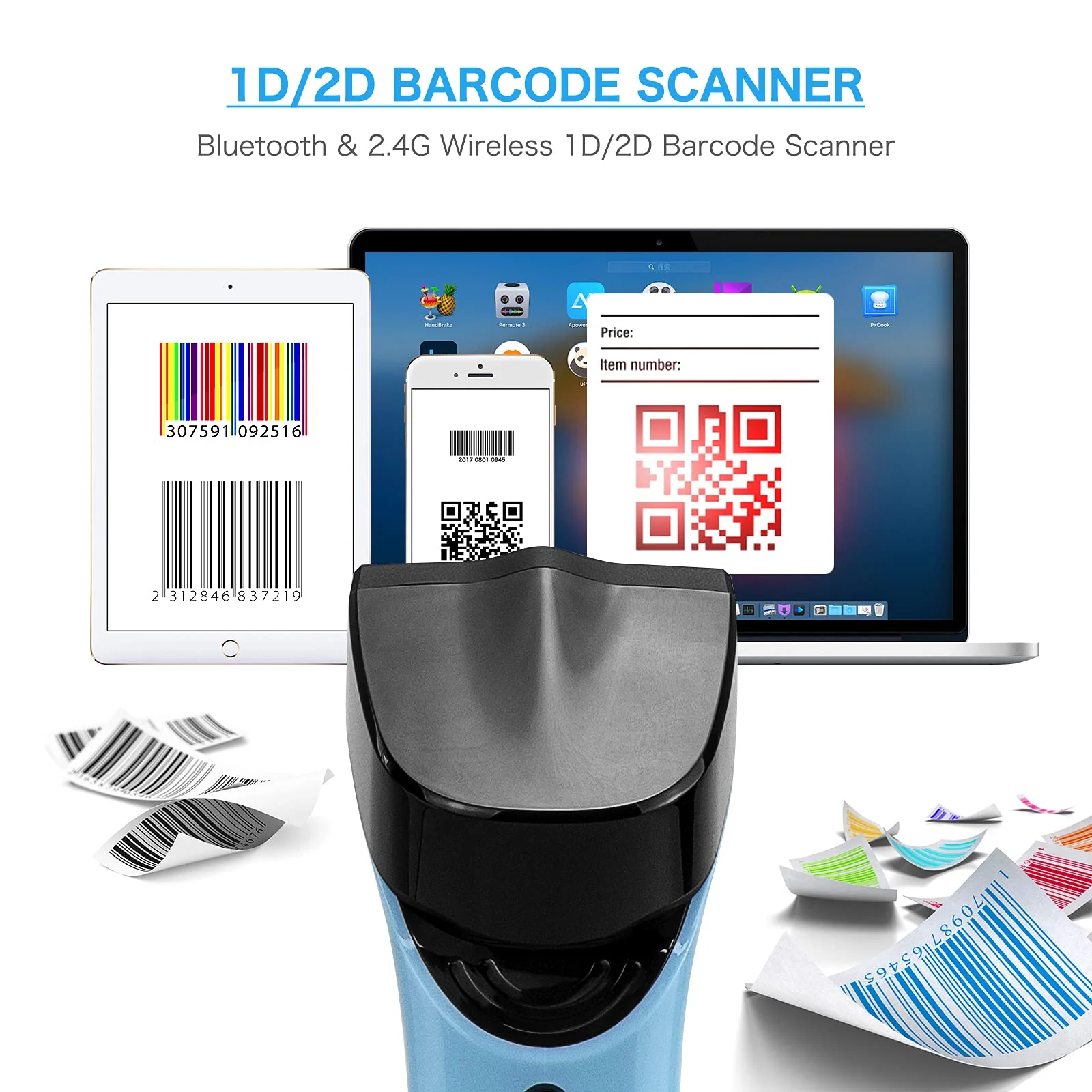 NETUM Bluetooth Wireless 2D Barcode Scanner Automatischer, freihändiger Barcodeleser mit Ladestation und integriertem Speicher, schnelles und präzises Scannen, Übertragungen bis zu 50 Meter - DS7500 - Image 2