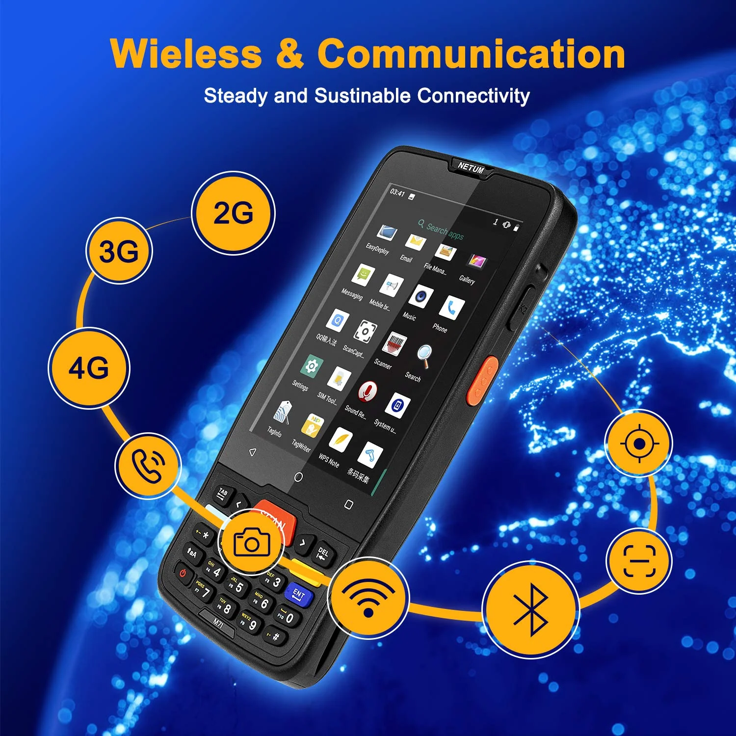 NETUM Handheld PDA Android 9.0 Terminal 2D Barcode Scanner LCD 4 Zoll Touchscreen mit WiFi 4G Bluetooth GPS PDA Barcode Reader - Image 6