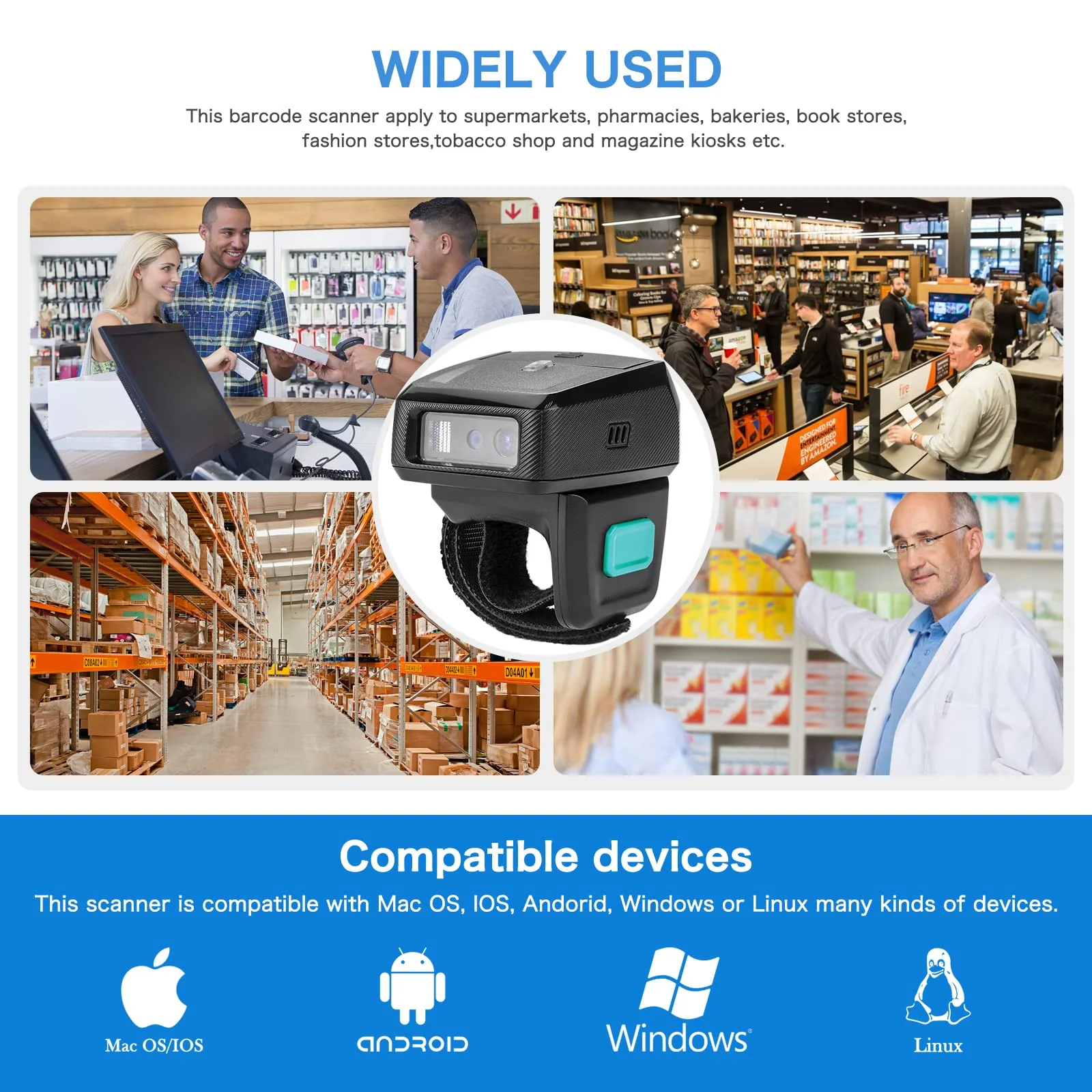 NETUM Mini Wireless 2D Ring Barcode Scanner Bluetooth, tragbarer Barcodeleser mit Ladestation und integriertem Speicher, schnelles und präzises Scannen - RS9000 - Image 3