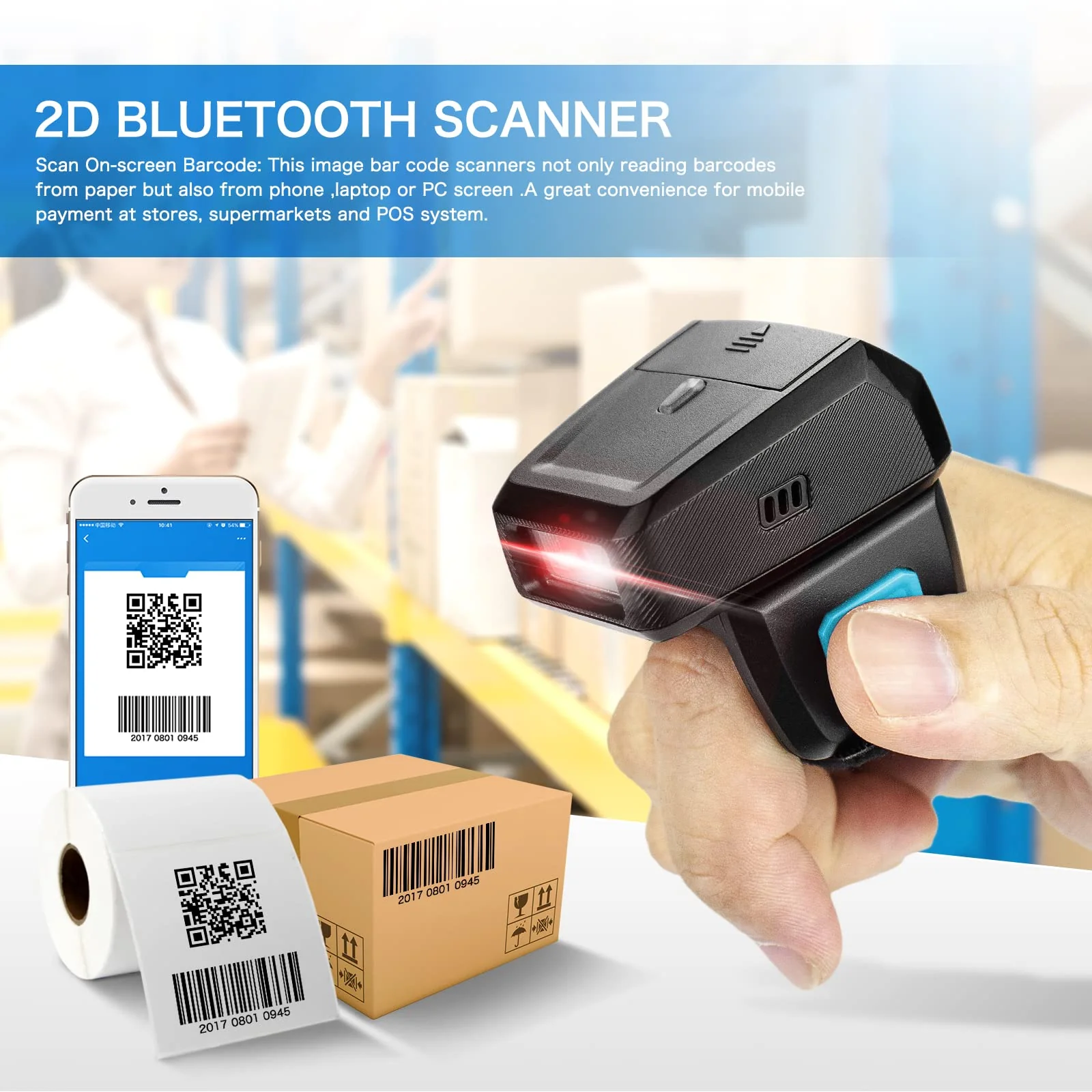 NETUM Mini Wireless 2D Ring Barcode Scanner Bluetooth, tragbarer Barcodeleser mit Ladestation und integriertem Speicher, schnelles und präzises Scannen - RS9000 - Image 4