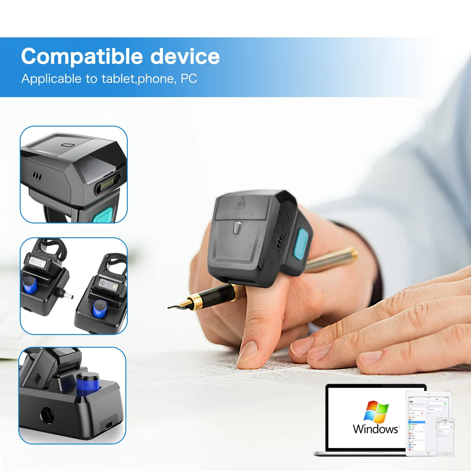 NETUM Mini Wireless 2D Ring Barcode Scanner Bluetooth, tragbarer Barcodeleser mit Ladestation und integriertem Speicher, schnelles und präzises Scannen - RS9000 - Image 7