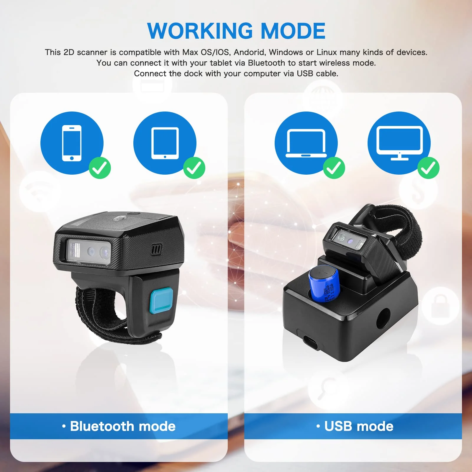 NETUM Mini Wireless 2D Ring Barcode Scanner Bluetooth, tragbarer Barcodeleser mit Ladestation und integriertem Speicher, schnelles und präzises Scannen - RS9000 - Image 8