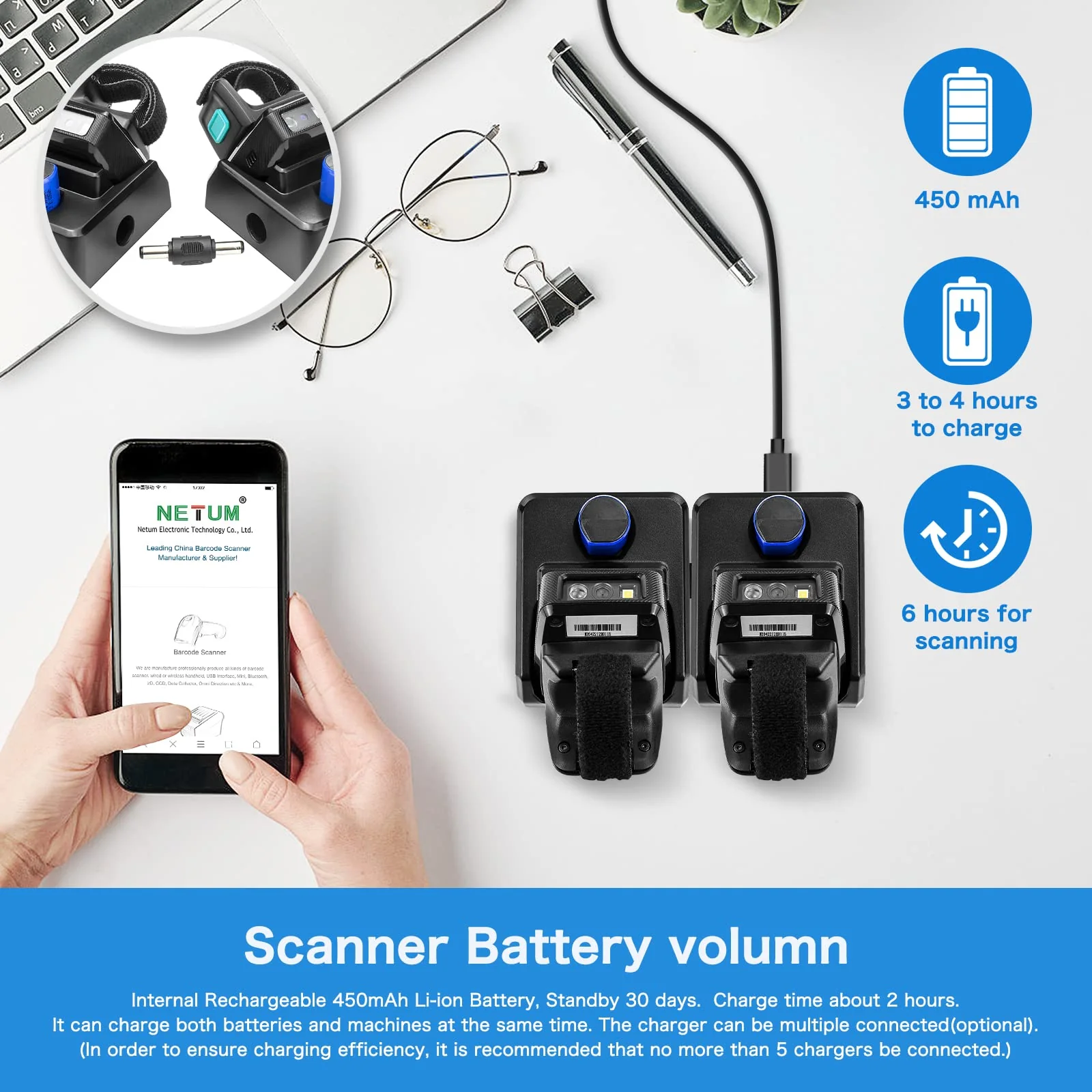 NETUM Mini Wireless 2D Ring Barcode Scanner Bluetooth, tragbarer Barcodeleser mit Ladestation und integriertem Speicher, schnelles und präzises Scannen - RS9000 - Image 9