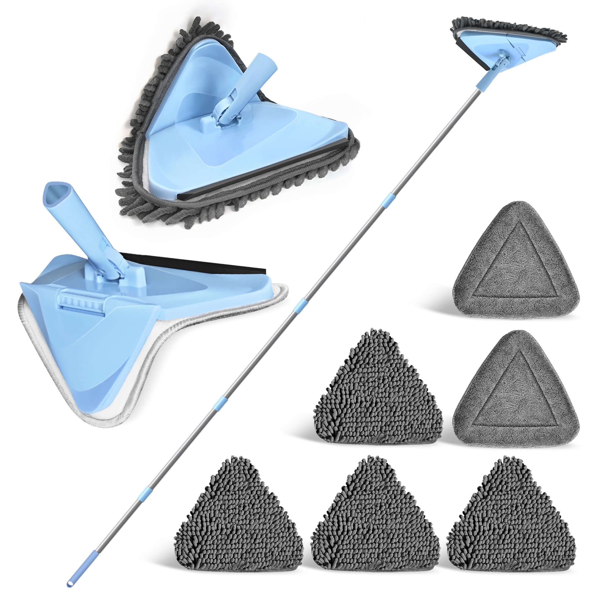 NEWE Rückenschonender Wand Mop mit 202 cm Langem Griff, 180° Klappbares Bodenwischer Wischmopp mit Rakel, Dreiecksmopp mit 4 Chenillepads und 2 Mikrofaserpads zum Waschen für Gemalte Wände, Decke - Image 3