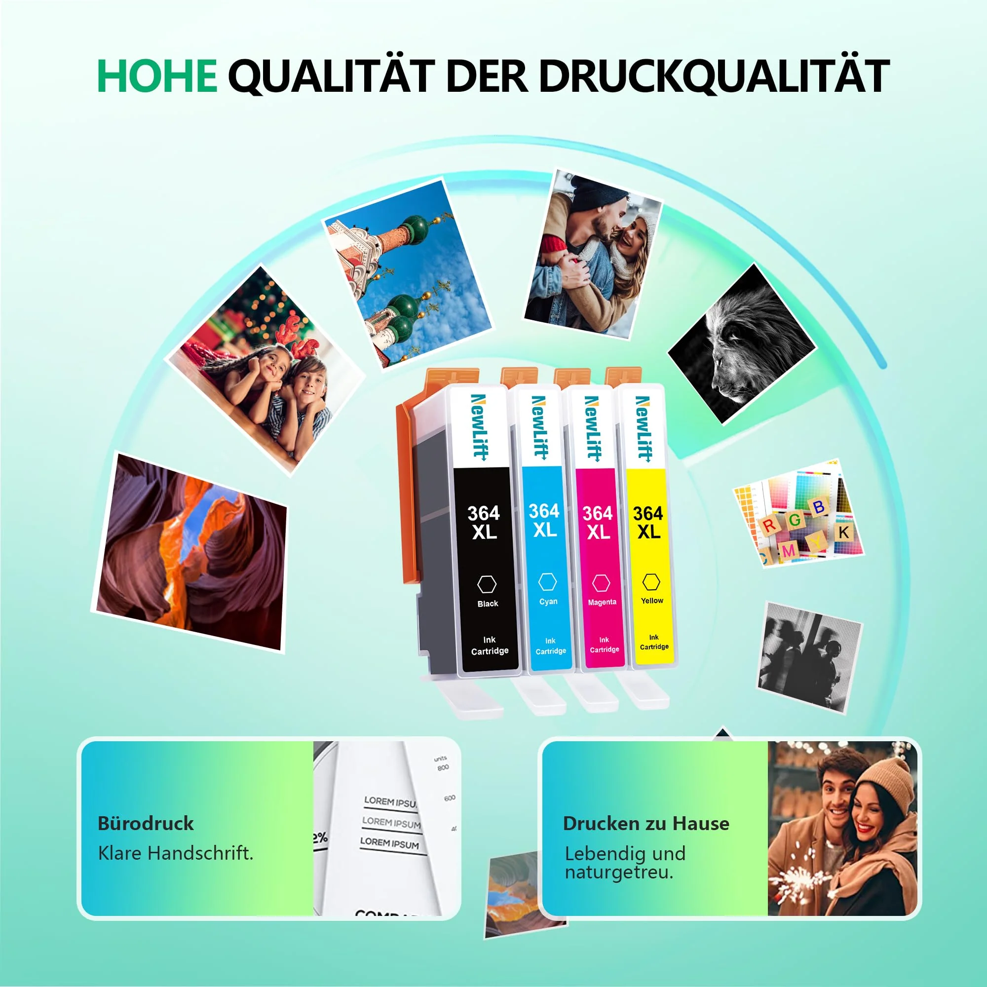 Newlift 364XL Multipack Druckerpatronen Kompatibel für HP 364 XL Tintenpatronen Deskjet 3070A 3520 3524 3522 officejet 4620 4622 4610 Photosmart 5510 6510 5515 5520 5524 7510 7520 (4er-Pack)