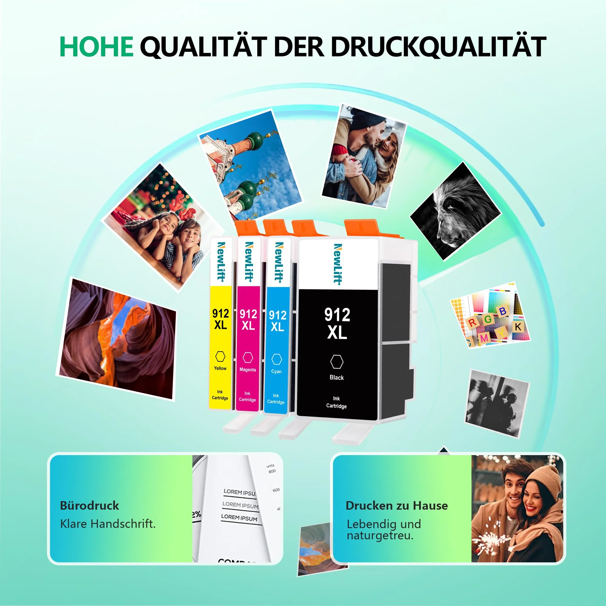 NewLift 912XL für HP 912 Druckerpatronen Kompatibel für HP 912 HP 912 XL Multipack für HP Officejet Pro 8022 Patronen für HP officejet pro 8020 8012 8010(Schwarz Cyan Magenta Gelb,4er-Pack) - Image 7