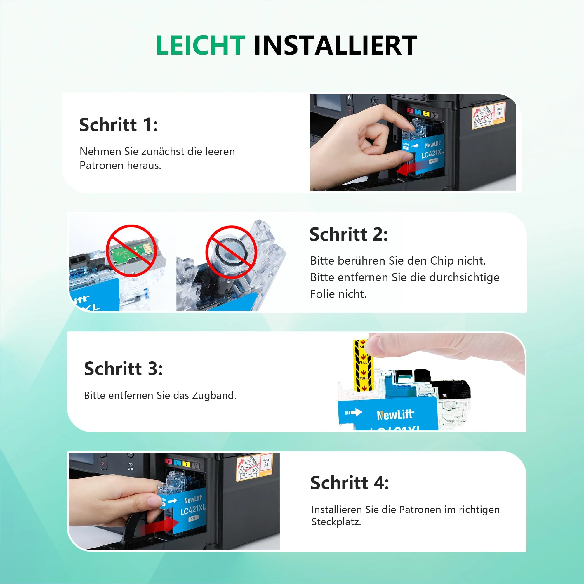 NewLift LC421XL LC-421XLVAL Tintenpatronen Kompatibel für Brother LC421XL 421XL für Brother DCP-J1050DW MFC-J1010DW DCP-J1140DW Patronen(Schwarz, Cyan, Magenta,Gelb, 4er-Pack) - Image 4