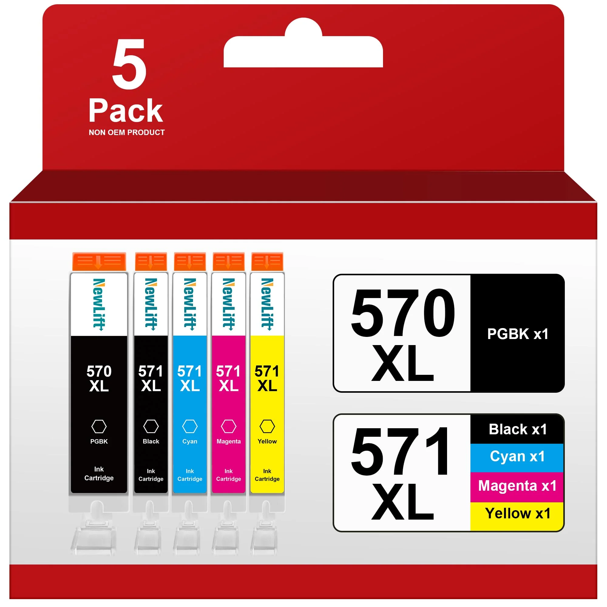 NewLift PGI-570 CLI-571 XL Kompatibel Druckerpatronen für Canon PGI 570XL CLI 571XL Multipack für Canon Pixma TS5050 TS5055 MG5750 MG5753 MG6852 TS6050 TS5053 (PGBK Schwarz Cyan Gelb Magenta,5er-Pack) - Image 4