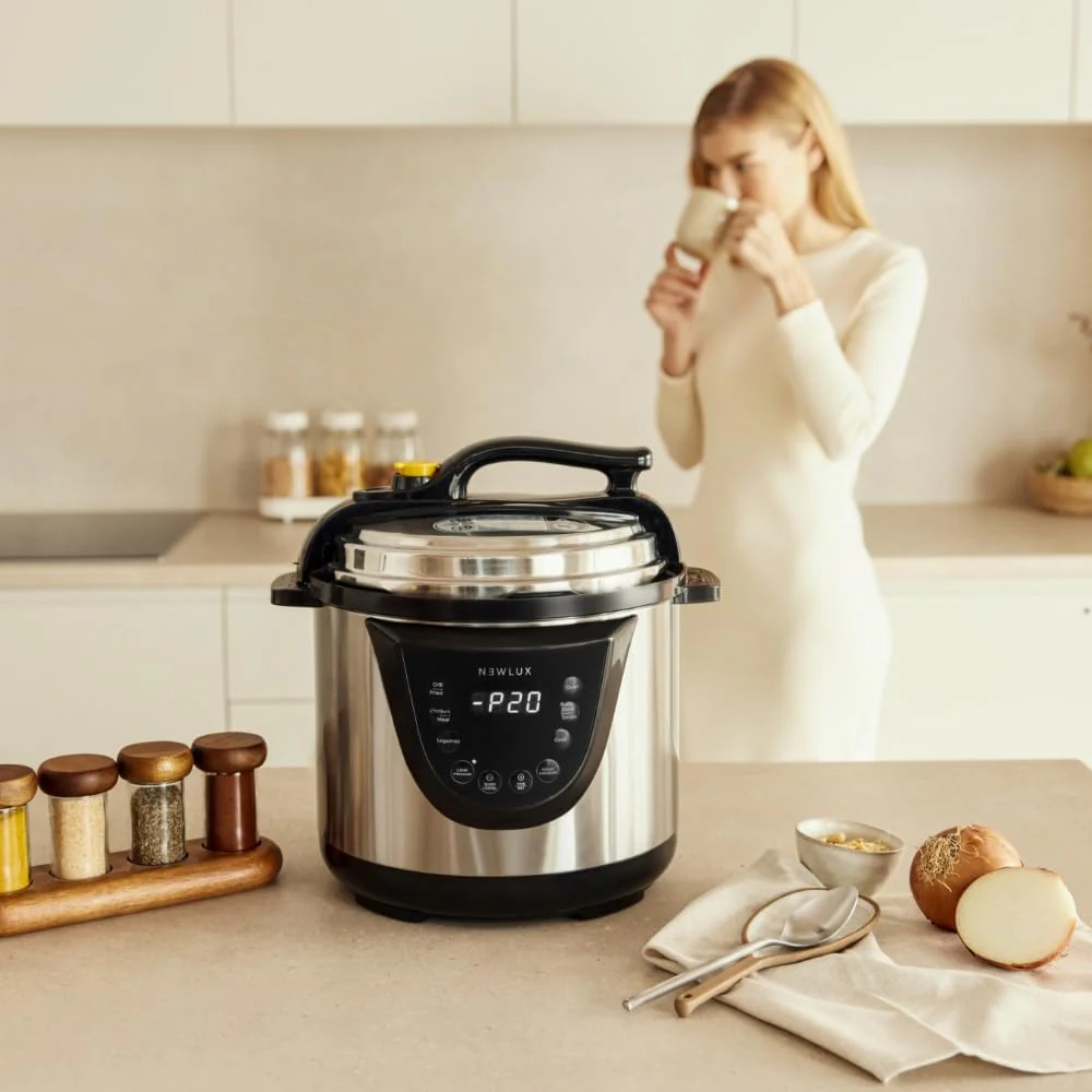 NEWLUX- Elektrischer Schnellkochtopf Chef Pot V110, programmierbar, 10 Programme, 1000 W, Fassungsvermögen 6L, 24-Stunden-Timer, bewahrt die Hitze, Kochen mit 2 verschiedenen Drücken - Image 2