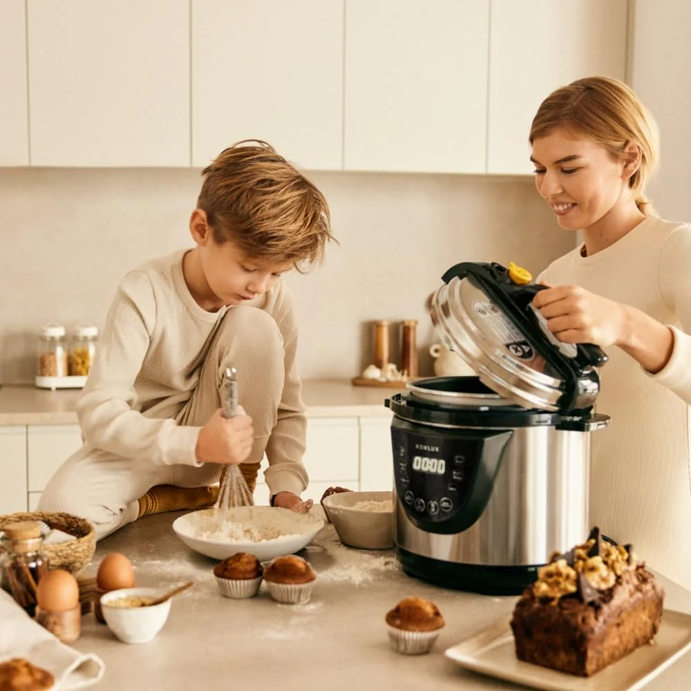 NEWLUX- Elektrischer Schnellkochtopf Chef Pot V110, programmierbar, 10 Programme, 1000 W, Fassungsvermögen 6L, 24-Stunden-Timer, bewahrt die Hitze, Kochen mit 2 verschiedenen Drücken - Image 5