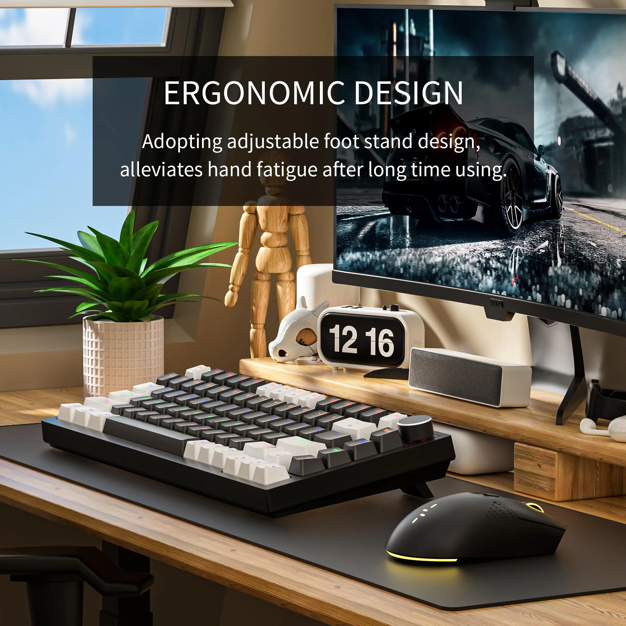 Newmen GM326 Mechanische Tastatur mit Kabel,Gaming Tastatur 75% Prozent,TKL Hot Swap LED Beleuchtung USB C Mini Mechanische Tastatur mit Knopf,für PC/Win/Mac,QWERTY Layout,Weiß/Schwarz,Rote Schalter - Image 2