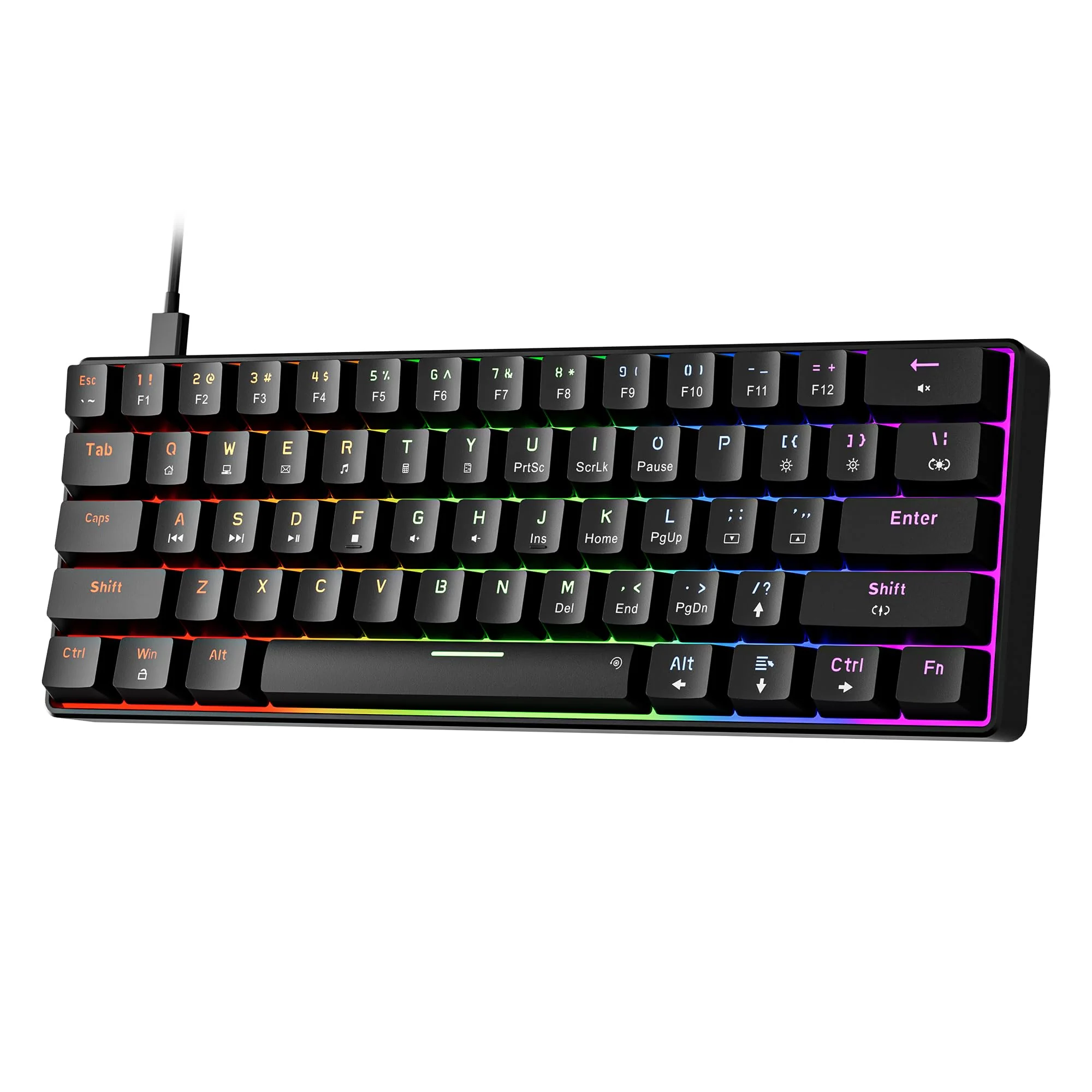Newmen GM611 Gaming Tastatur,RGB-Beleuchtung 61 Multimedia-Tasten Kabelgebundene Mechanische Tastatur Anti-Ghosting Programmierbare Gaming Tastatur 60 Prozent für PC/Windows Gamer Blau Schalter - Image 2