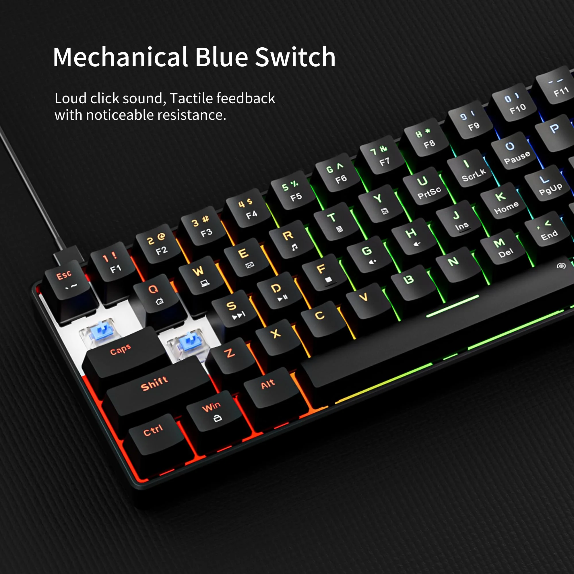 Newmen GM611 Gaming Tastatur,RGB-Beleuchtung 61 Multimedia-Tasten Kabelgebundene Mechanische Tastatur Anti-Ghosting Programmierbare Gaming Tastatur 60 Prozent für PC/Windows Gamer Blau Schalter - Image 3