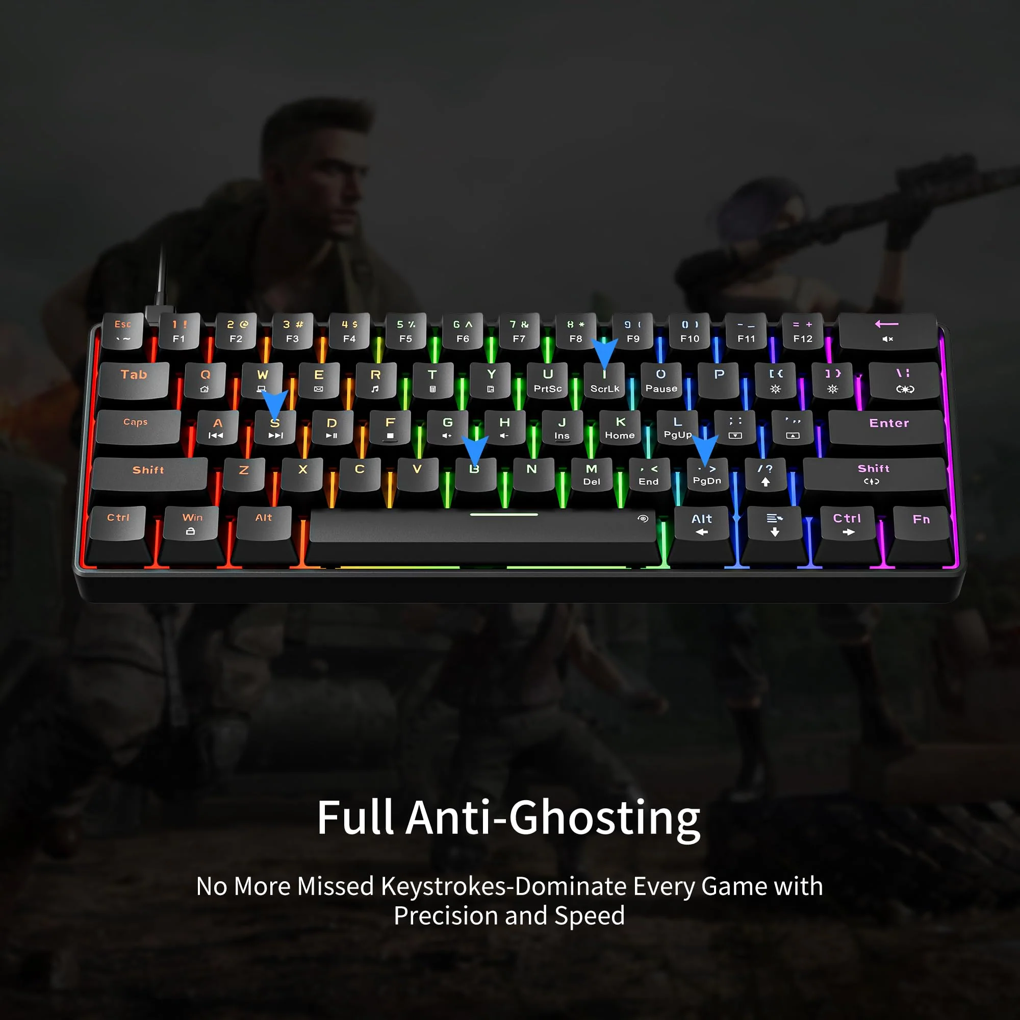 Newmen GM611 Gaming Tastatur,RGB-Beleuchtung 61 Multimedia-Tasten Kabelgebundene Mechanische Tastatur Anti-Ghosting Programmierbare Gaming Tastatur 60 Prozent für PC/Windows Gamer Blau Schalter - Image 4