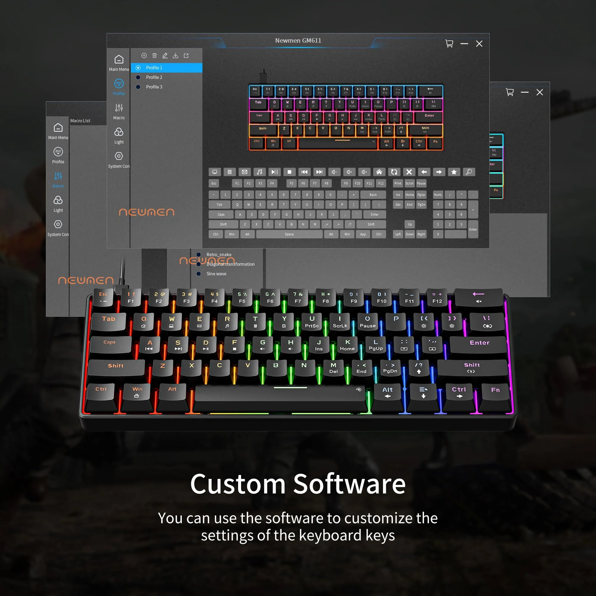 Newmen GM611 Gaming Tastatur,RGB-Beleuchtung 61 Multimedia-Tasten Kabelgebundene Mechanische Tastatur Anti-Ghosting Programmierbare Gaming Tastatur 60 Prozent für PC/Windows Gamer Blau Schalter - Image 7