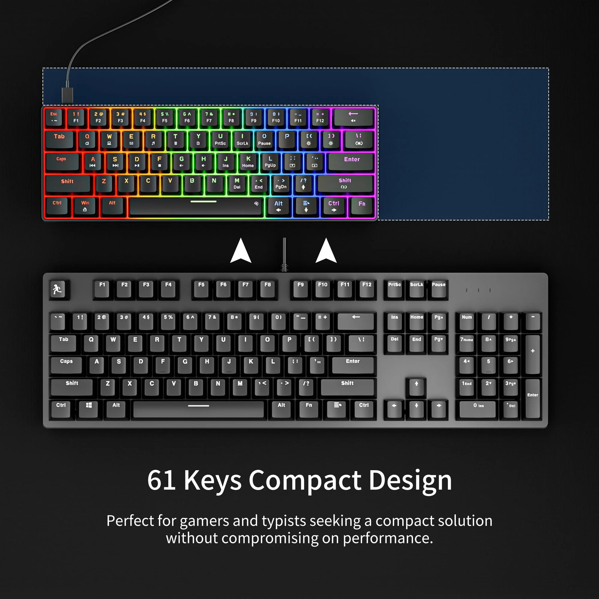 Newmen GM611 Gaming Tastatur,RGB-Beleuchtung 61 Multimedia-Tasten Kabelgebundene Mechanische Tastatur Anti-Ghosting Programmierbare Gaming Tastatur 60 Prozent für PC/Windows Gamer Blau Schalter - Image 8