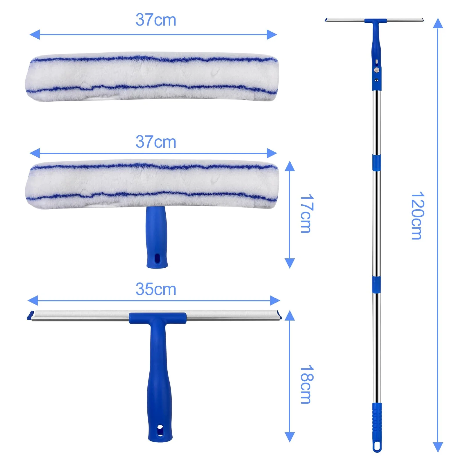 Newpop 2 In 1 Fensterputzer Set, Fensterabzieher Profi, 120cm Fensterwischer mit Teleskopstiel, Window Cleaner, Fenster Abzieher Wischer, Fensterreinigungsset, Fensterreiniger mit Teleskopstange