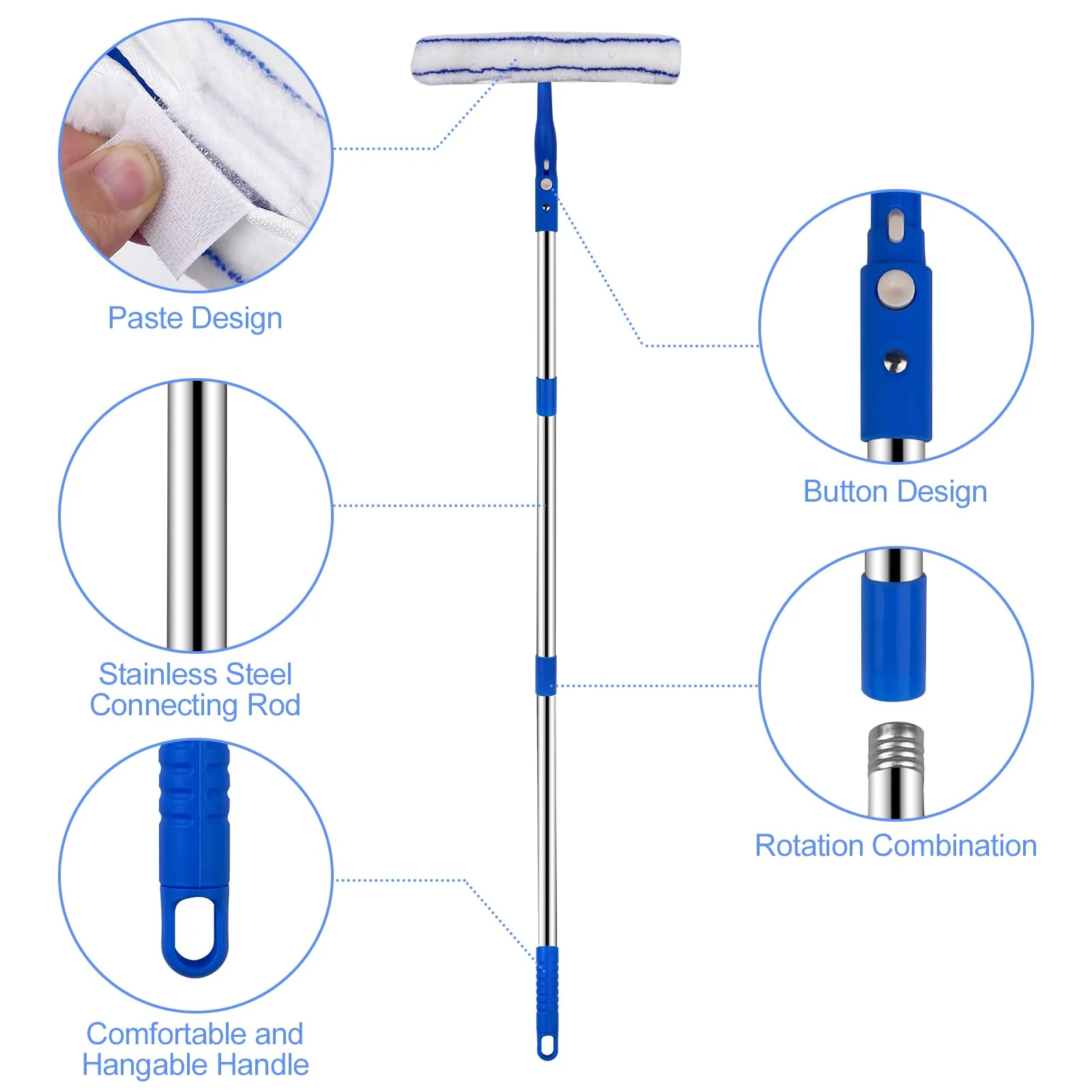 Newpop 2 In 1 Fensterputzer Set, Fensterabzieher Profi, 120cm Fensterwischer mit Teleskopstiel, Window Cleaner, Fenster Abzieher Wischer, Fensterreinigungsset, Fensterreiniger mit Teleskopstange - Image 2