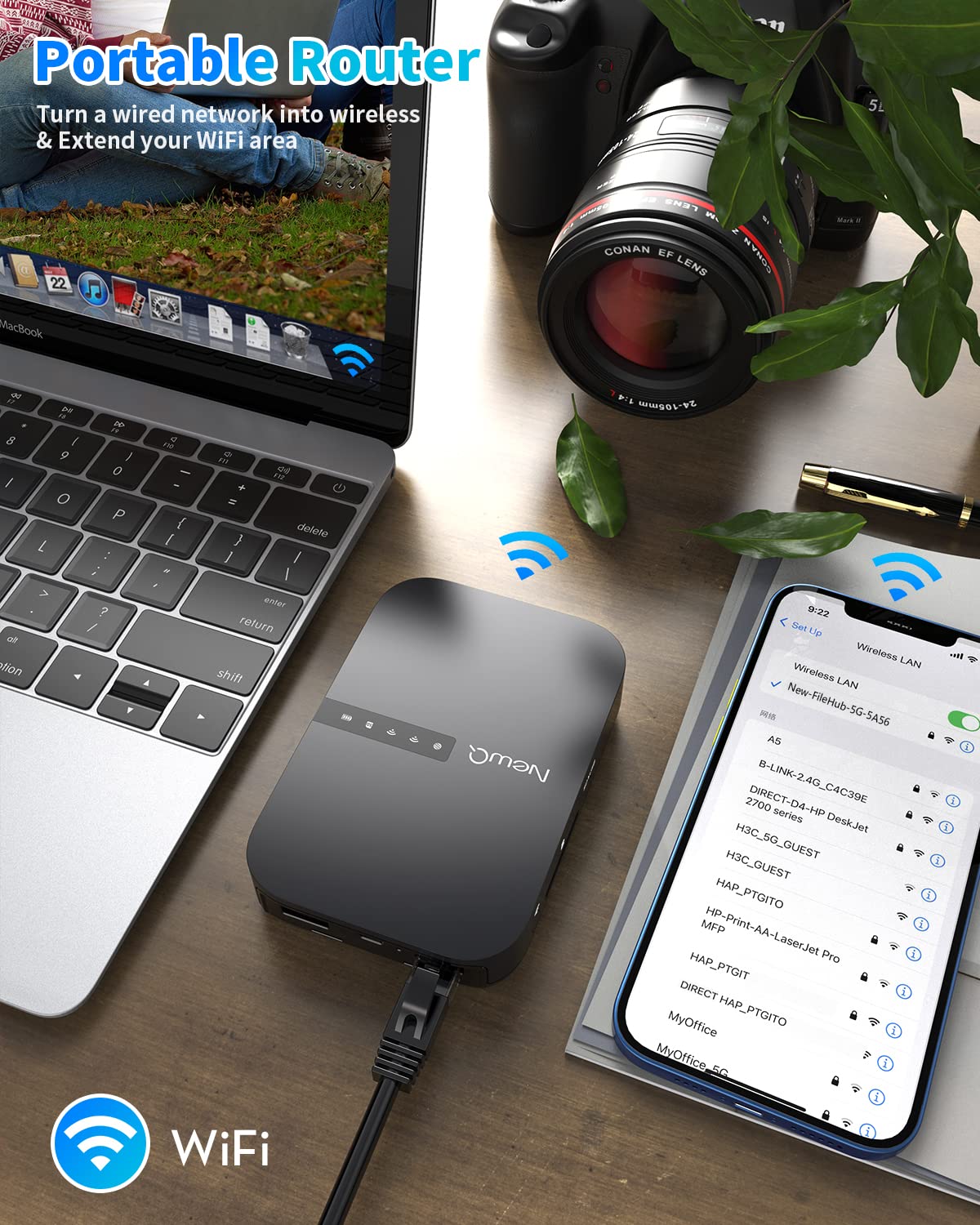 NEWQ Filehub AC750 Reise Router: Tragbarer Festplatten SD Kartenleser für Reisen | Drahtloser Zugriff auf externe Festplatte & USB-Speichergerät zum Sichern von Fotos & Dateien von Mobiltelefon Laptop - Image 3