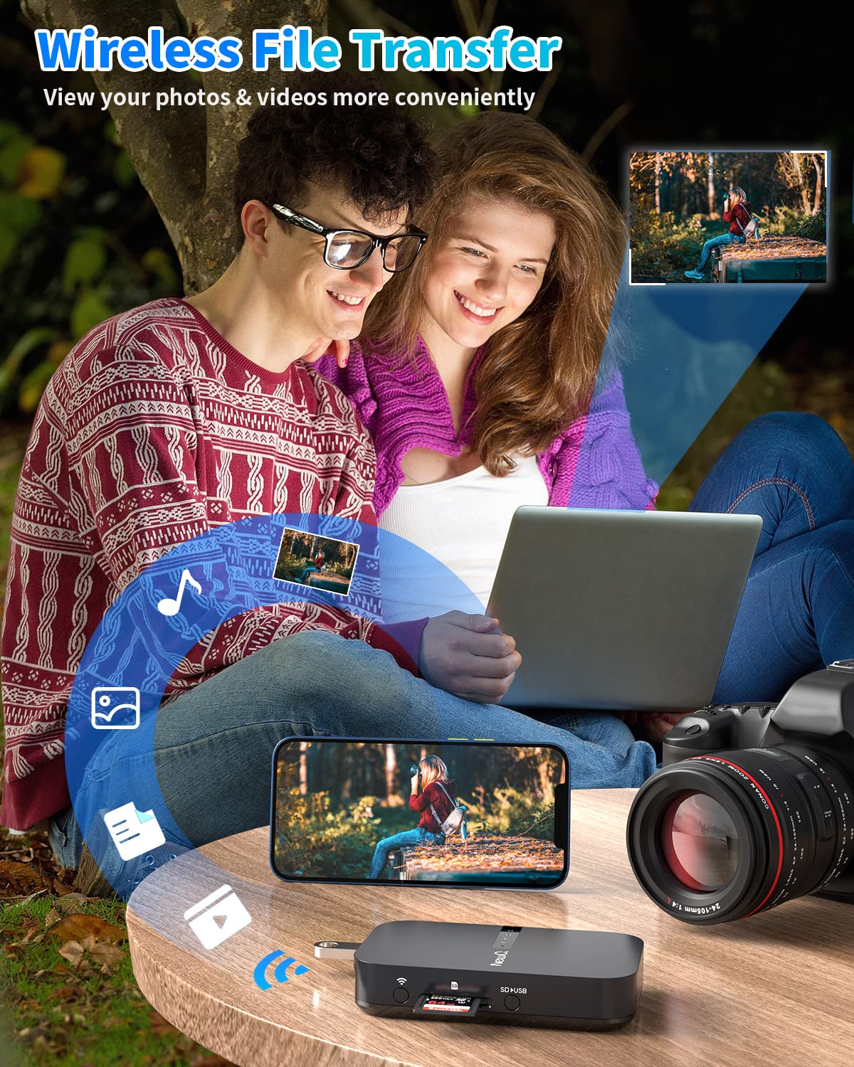 NEWQ Filehub AC750 Reise Router: Tragbarer Festplatten SD Kartenleser für Reisen | Drahtloser Zugriff auf externe Festplatte & USB-Speichergerät zum Sichern von Fotos & Dateien von Mobiltelefon Laptop - Image 7