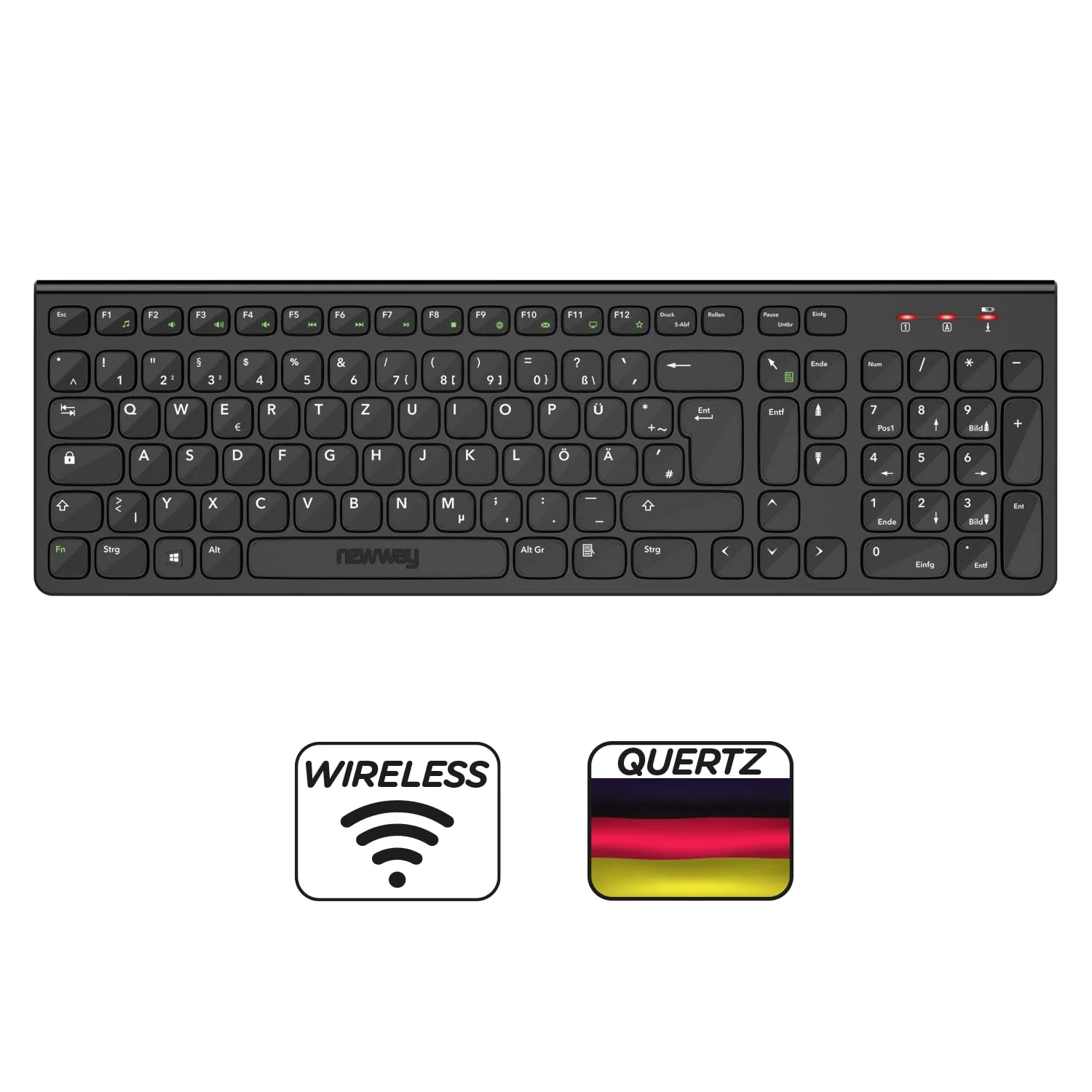 NEWWAY - 2024 Neu - RF02 Wireless 2,4 GHz Tastatur Maus Pack mit Matte - Deutsche Tasten (QWERTZ) 105 Tasten 13 Multimedia-Tastenkombinationen - Maus 6 Tasten - USB-Empfänger - Schwarz - Image 2