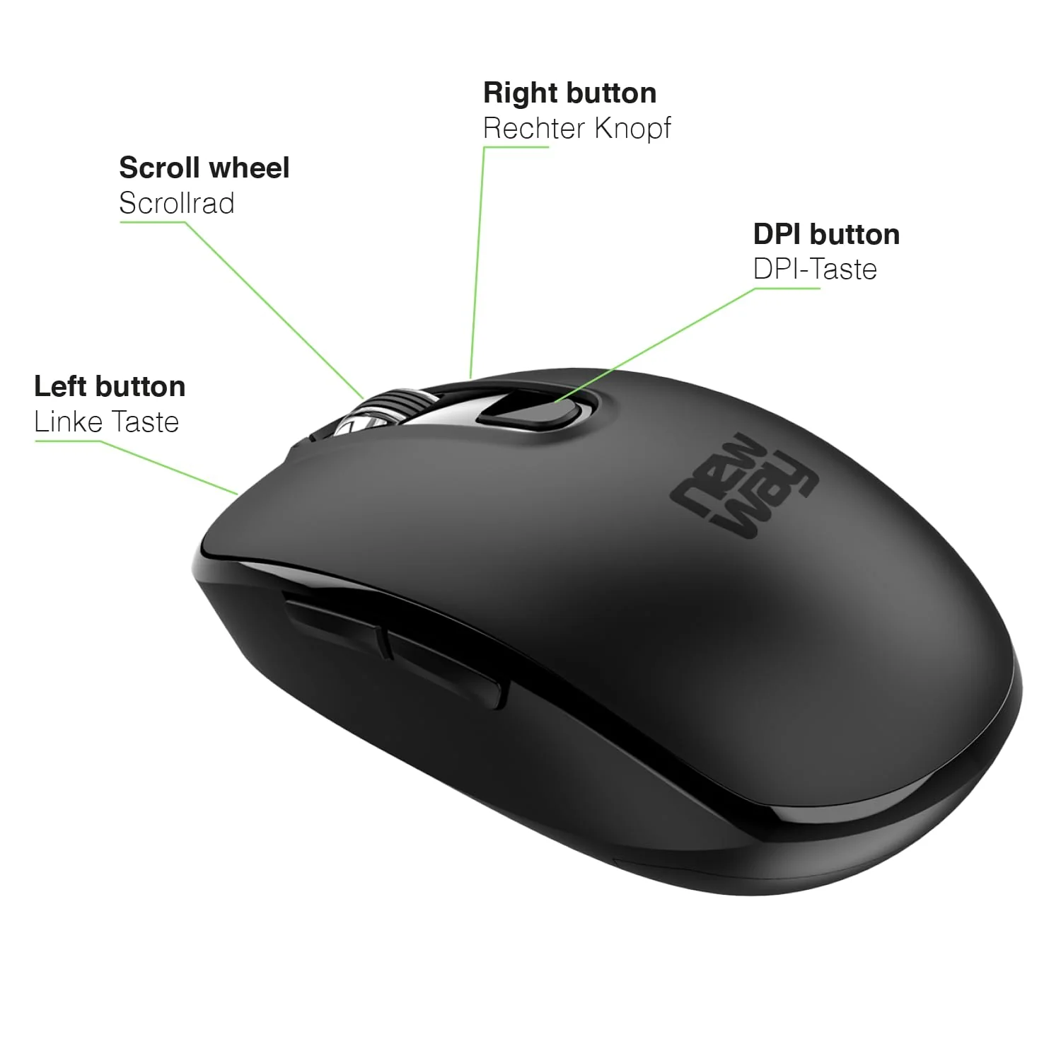 NEWWAY - 2024 Neu - RF02 Wireless 2,4 GHz Tastatur Maus Pack mit Matte - Deutsche Tasten (QWERTZ) 105 Tasten 13 Multimedia-Tastenkombinationen - Maus 6 Tasten - USB-Empfänger - Schwarz - Image 3
