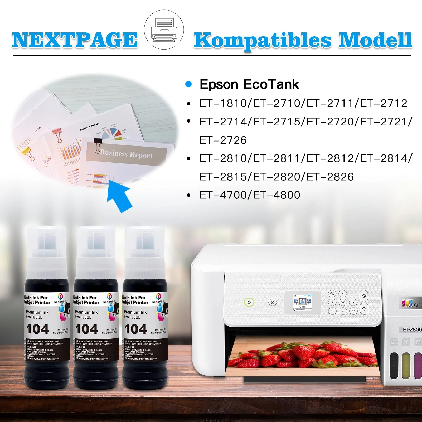 NEXTPAGE 104 Schwarz Tinte kompatibel für Epson 104 EcoTank Tintenflasche für Epson EcoTank ET-2820 ET-2810 ET-2870 ET-2710 ET-2711 ET-2712 ET-2714 ET-2715 ET-2720 ET-2726 ET-4700, 3 Packungen Schwarz - Image 4