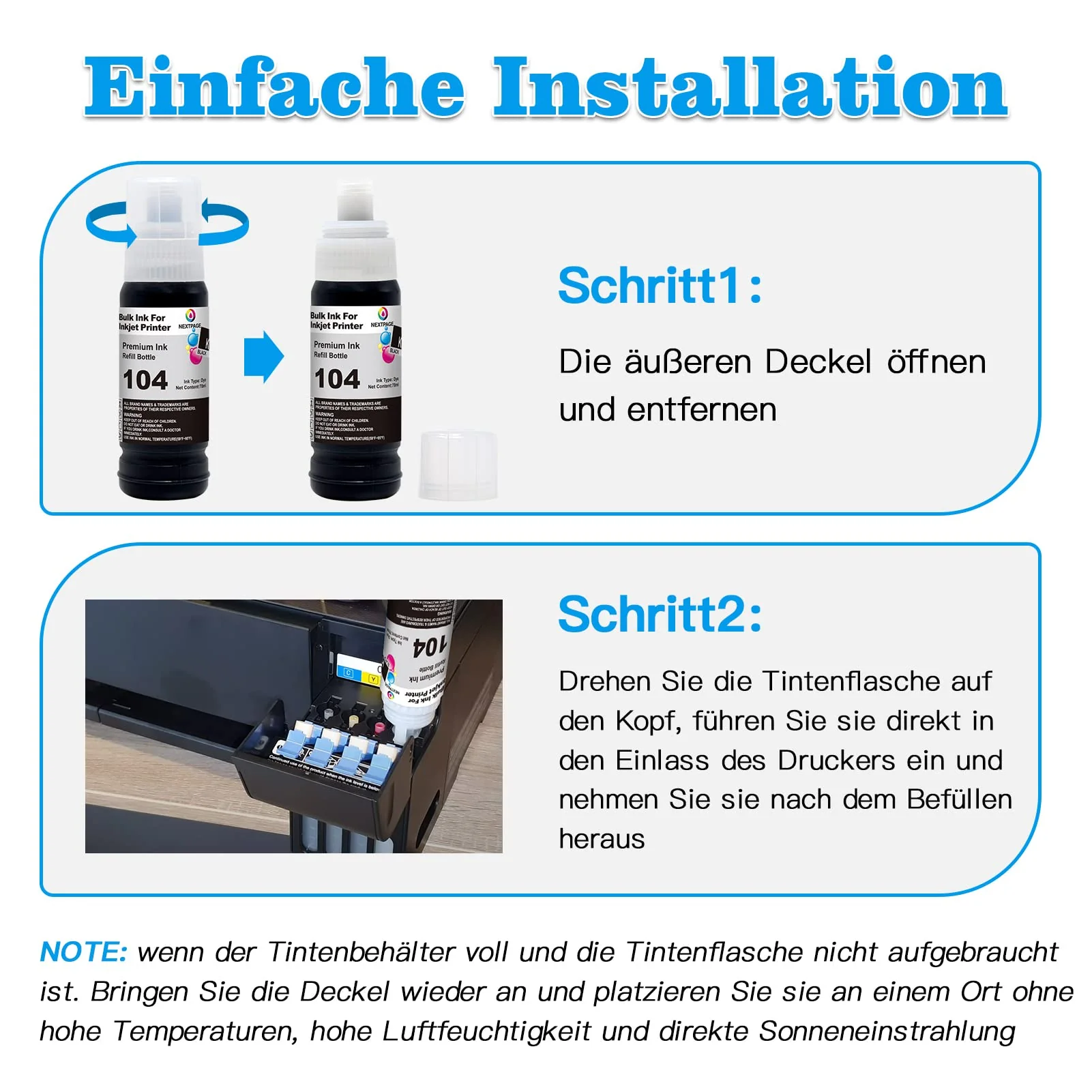 NEXTPAGE 104 Schwarz Tinte kompatibel für Epson 104 EcoTank Tintenflasche für Epson EcoTank ET-2820 ET-2810 ET-2870 ET-2710 ET-2711 ET-2712 ET-2714 ET-2715 ET-2720 ET-2726 ET-4700, 3 Packungen Schwarz - Image 6