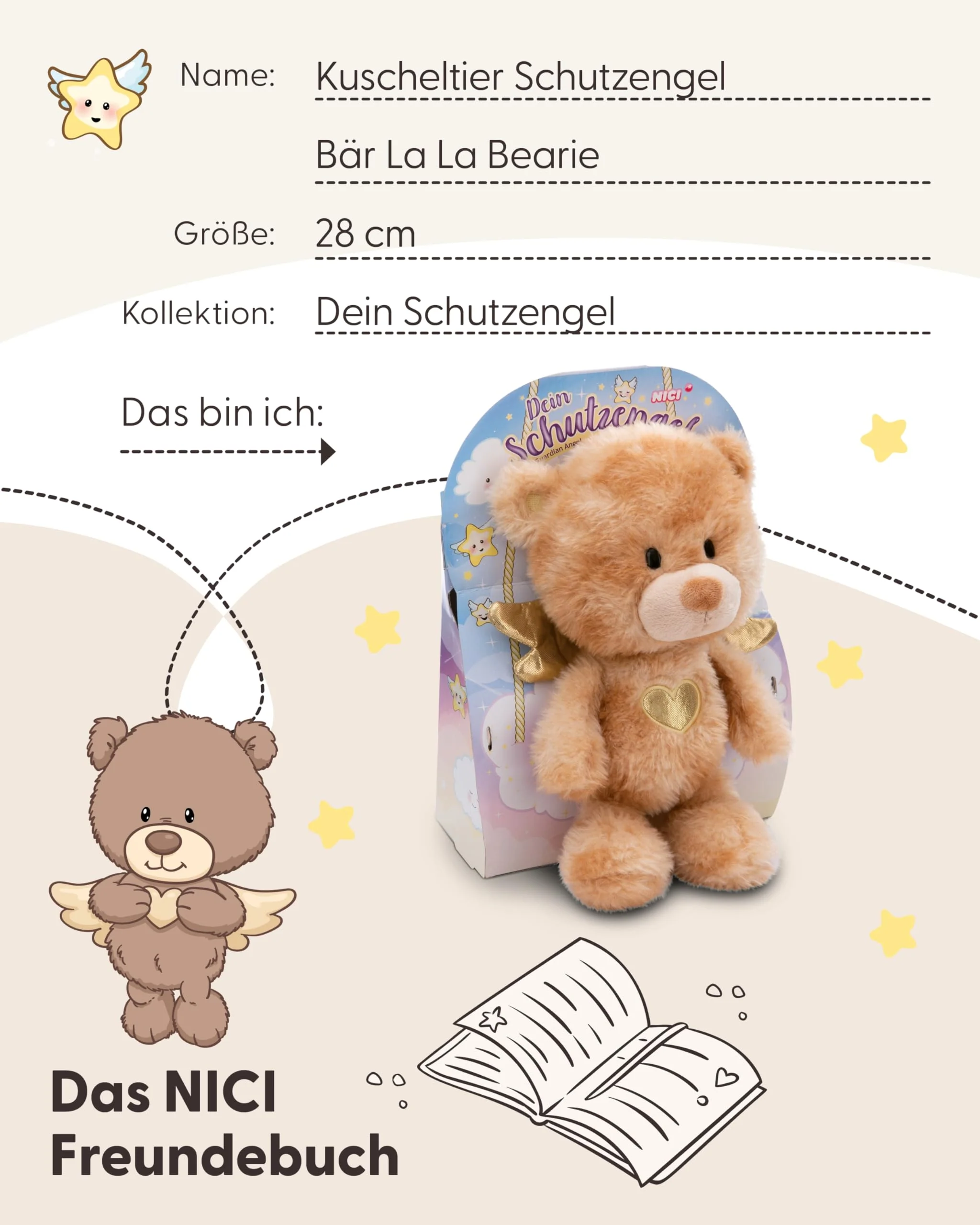 NICI Dein Schutzengel Kuscheltier Bär La La Bearie 28cm in Geschenkbox - Teddybär klein, Niedliches Stofftier zum Kuscheln und Spielen, Plüschtier für Schmusetierliebhaber - 61184 - Image 4