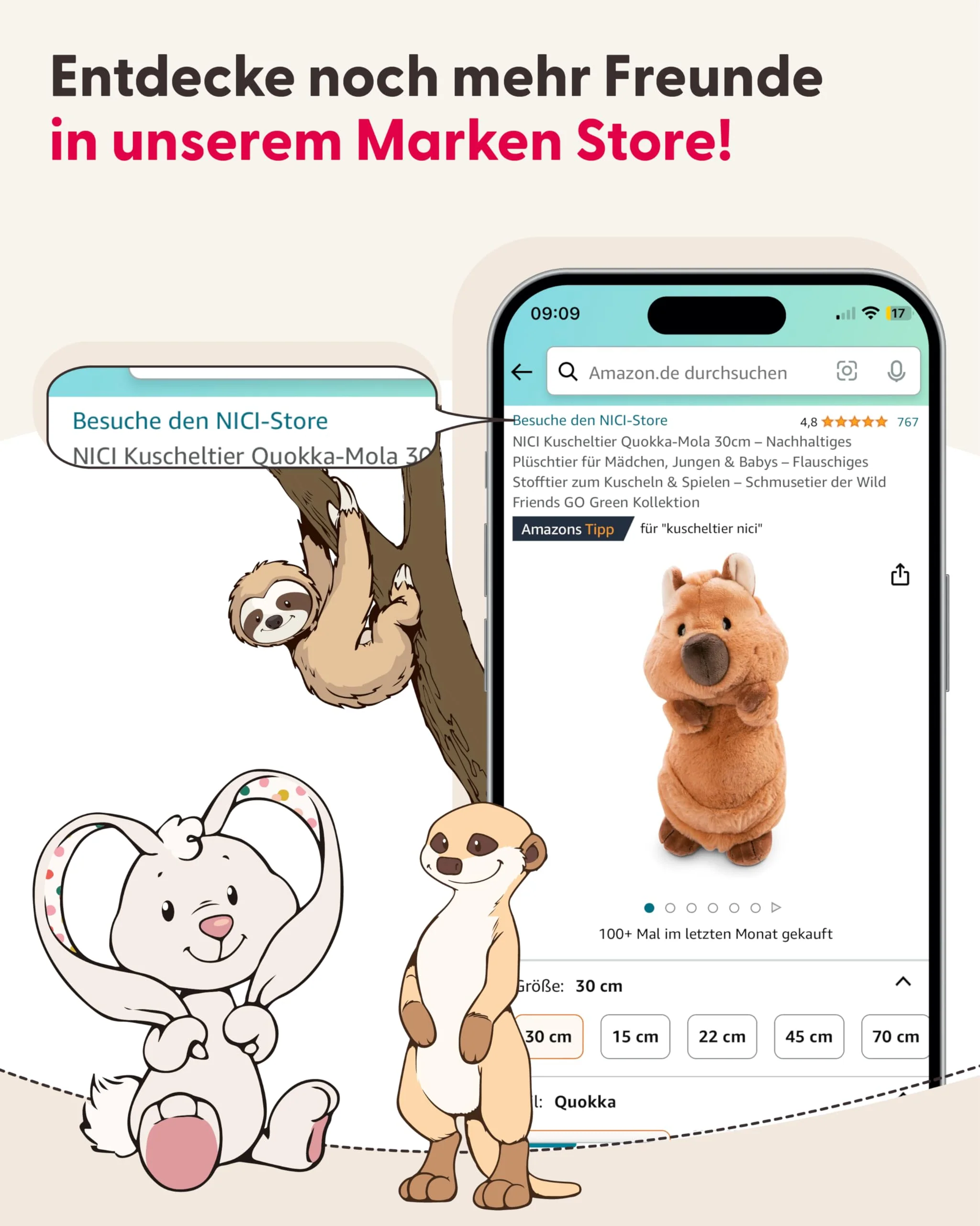 NICI Kuscheltier Faultier Slobby 25cm mit Klettverschluss braun - Stofftier aus weichem Plüsch, niedliches Plüschtier zum Kuscheln und Spielen, für Kinder & Erwachsene - tolle Geschenkidee - 61213 - Image 2