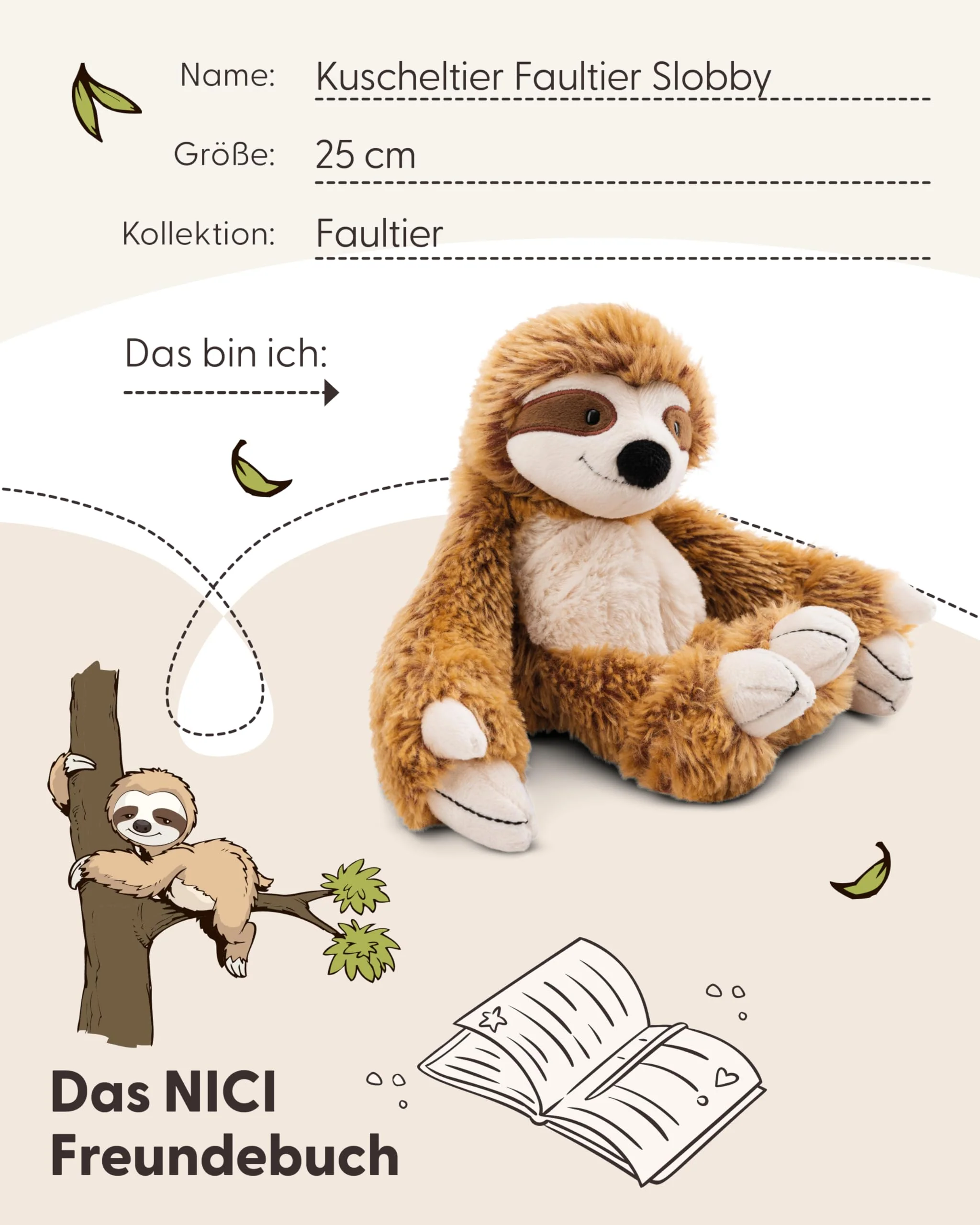 NICI Kuscheltier Faultier Slobby 25cm mit Klettverschluss braun - Stofftier aus weichem Plüsch, niedliches Plüschtier zum Kuscheln und Spielen, für Kinder & Erwachsene - tolle Geschenkidee - 61213 - Image 4