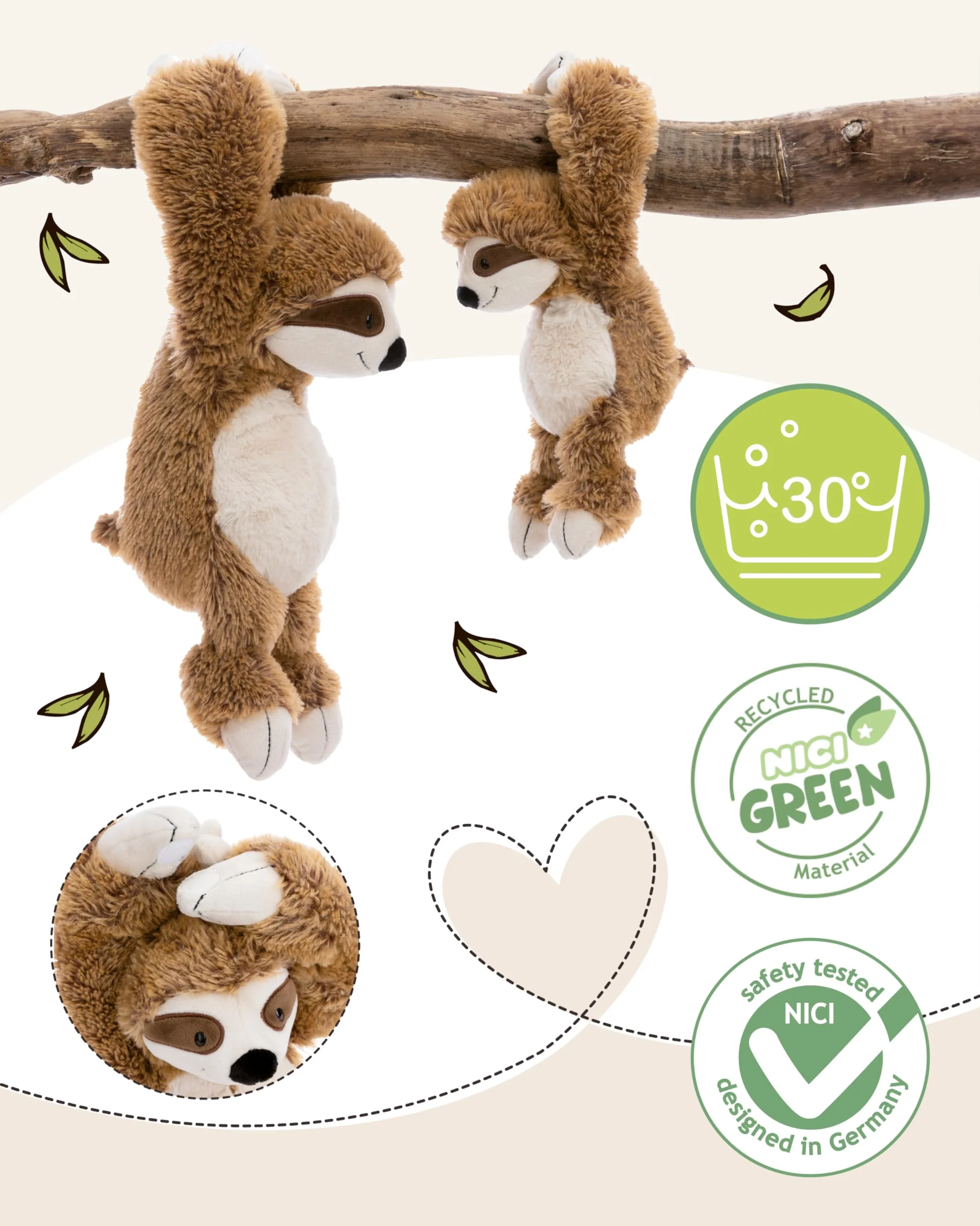 NICI Kuscheltier Faultier Slobby 25cm mit Klettverschluss braun - Stofftier aus weichem Plüsch, niedliches Plüschtier zum Kuscheln und Spielen, für Kinder & Erwachsene - tolle Geschenkidee - 61213 - Image 6