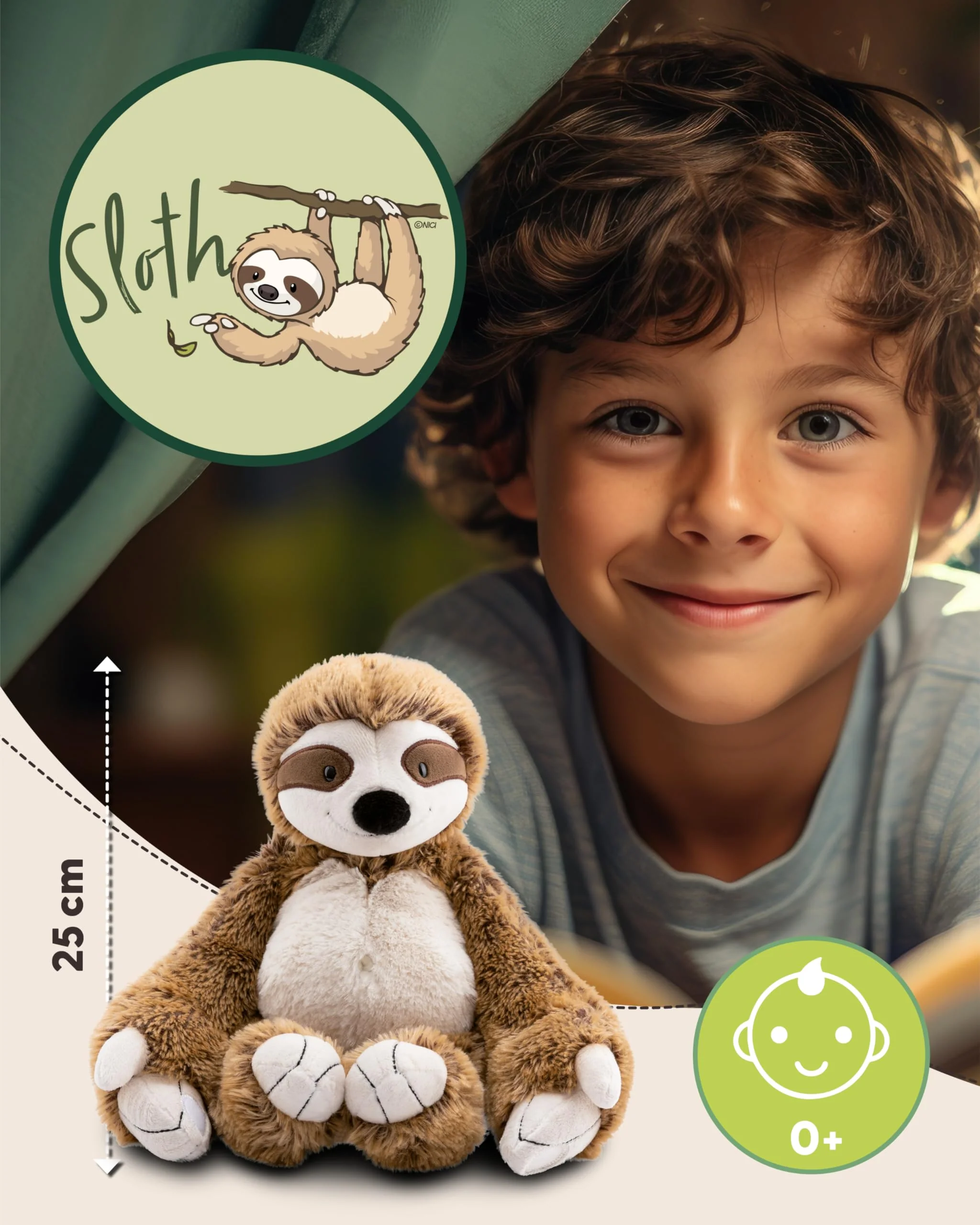 NICI Kuscheltier Faultier Slobby 25cm mit Klettverschluss braun - Stofftier aus weichem Plüsch, niedliches Plüschtier zum Kuscheln und Spielen, für Kinder & Erwachsene - tolle Geschenkidee - 61213 - Image 7