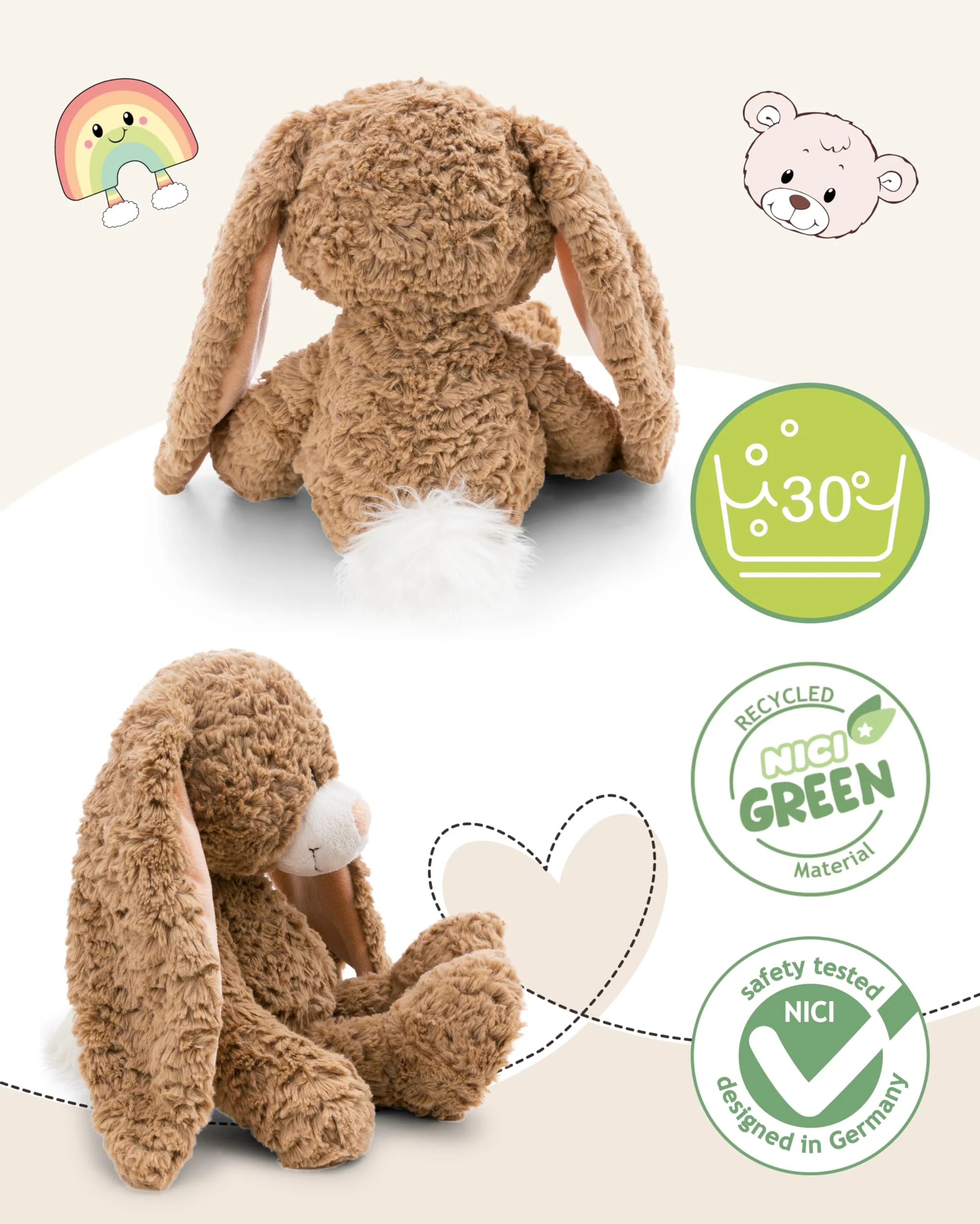 NICI Kuscheltier Hase Lopino 25cm - braun - Weiches Plüschtier – niedliches Stofftier zum Kuscheln & Spielen – tolle Geschenkidee für Kinder & Erwachsene | 62314 - Image 6