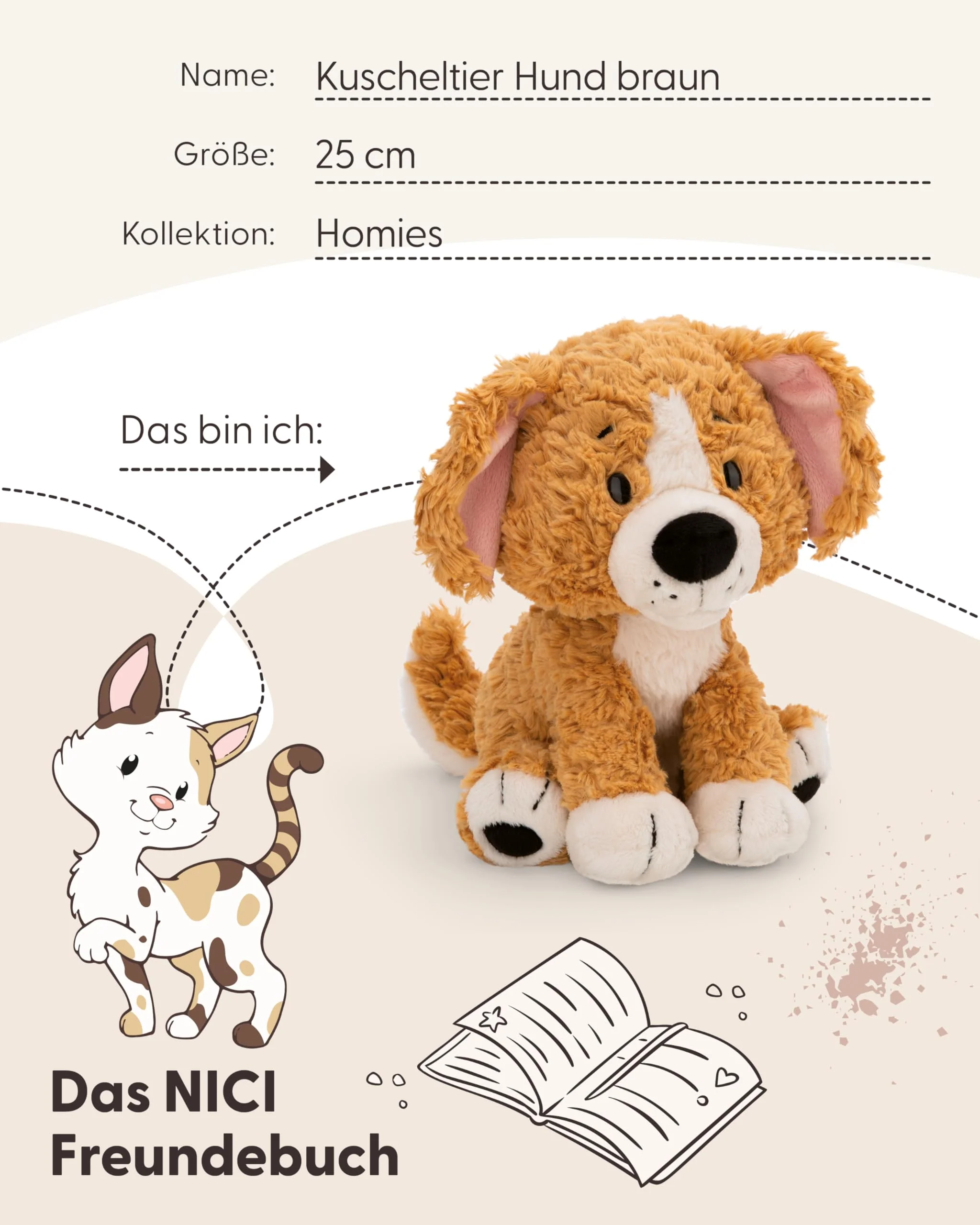 NICI Kuscheltier Hund 25cm - braun - Weiches Plüschtier – niedliches Stofftier zum Kuscheln & Spielen – tolle Geschenkidee für Kinder & Erwachsene - 62144 - Image 4