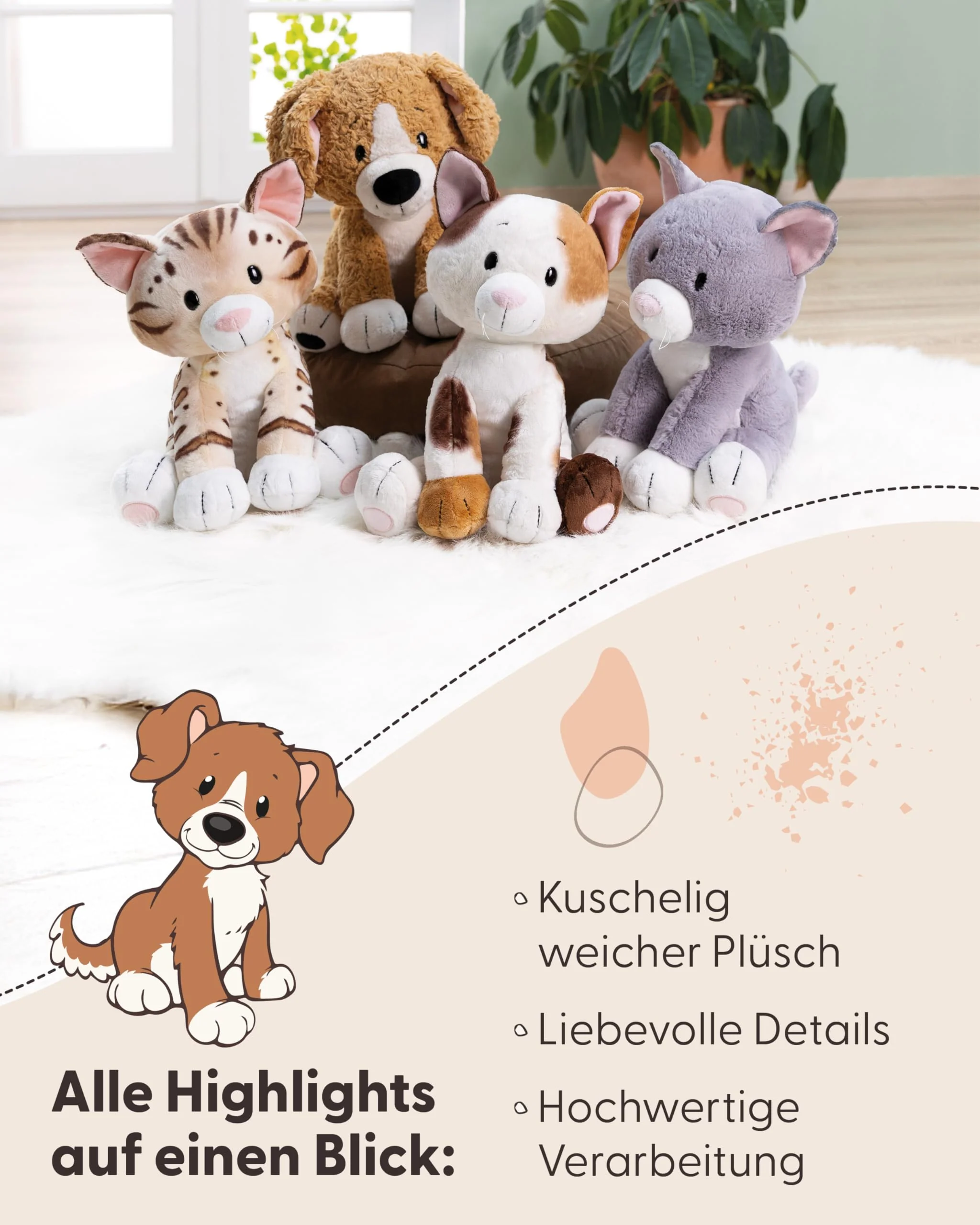 NICI Kuscheltier Hund 25cm - braun - Weiches Plüschtier – niedliches Stofftier zum Kuscheln & Spielen – tolle Geschenkidee für Kinder & Erwachsene - 62144 - Image 5
