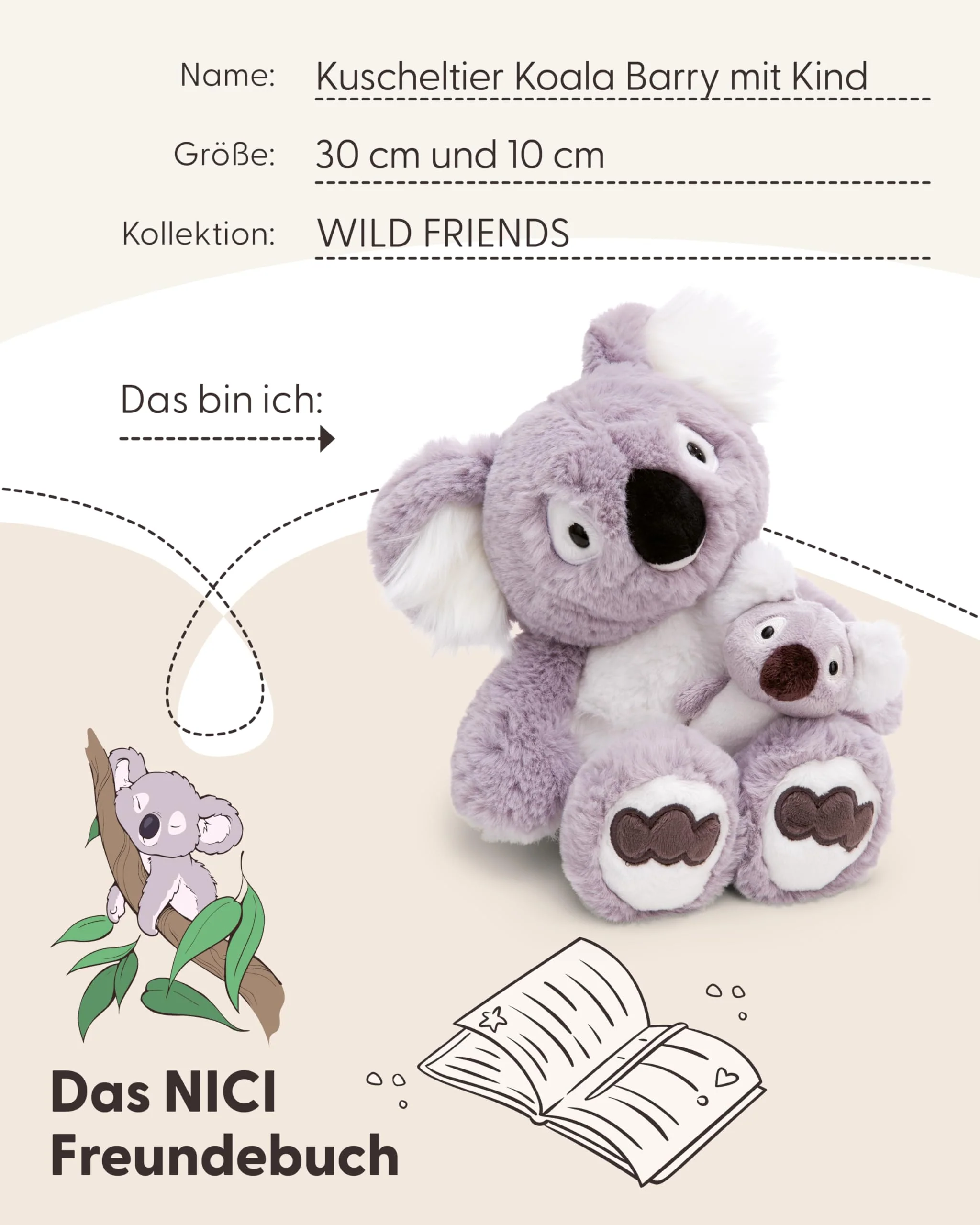 NICI Kuscheltier Koala Barry 30cm mit Koalababy 10cm - grau - Stofftier aus weichem Plüsch, niedliches Plüschtier zum Kuscheln und Spielen, für Kinder & Erwachsene, tolle Geschenkidee - 61717 - Image 4
