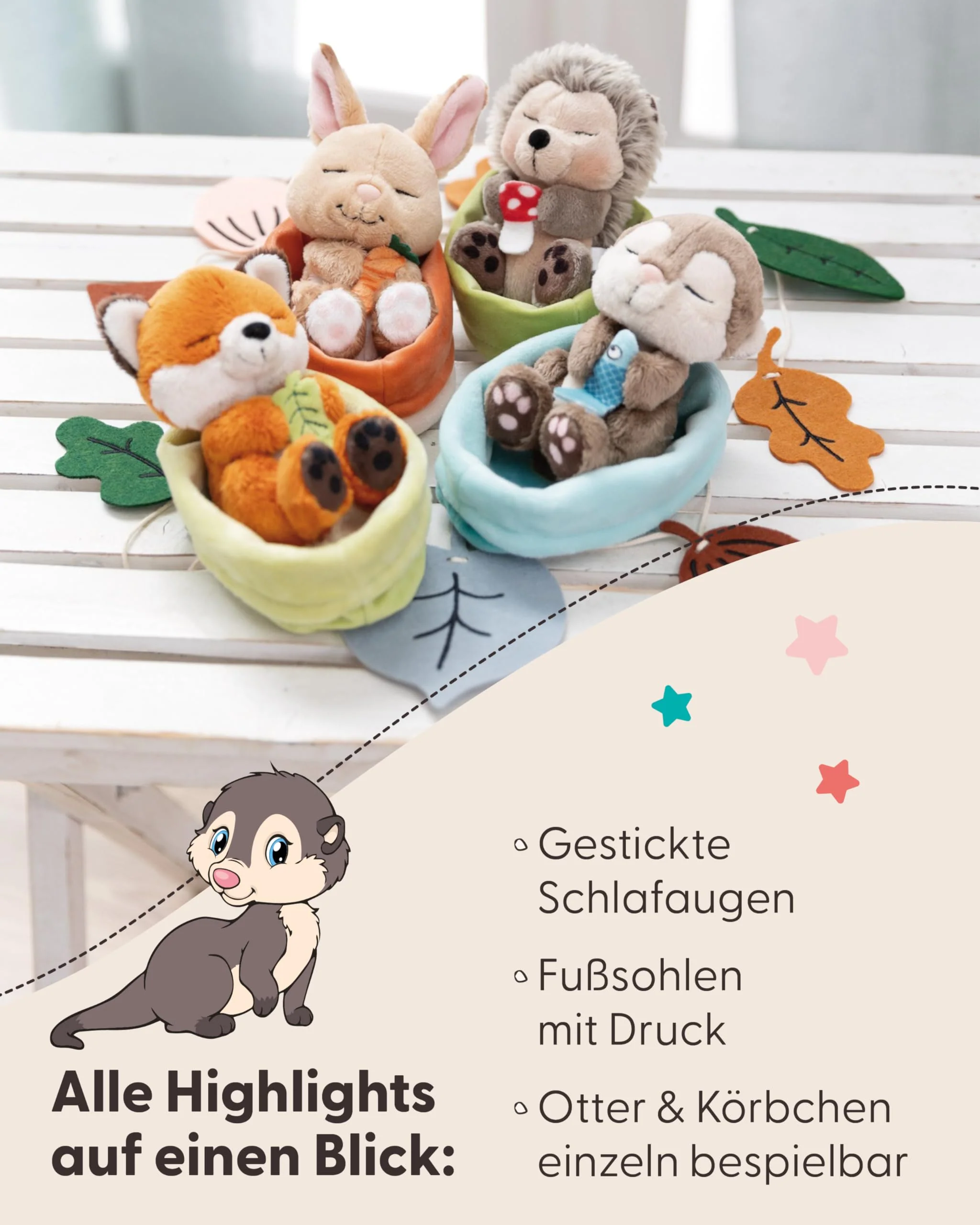 NICI Kuscheltier Otter mit Fisch 12cm schlafend im Körbchen - grau - Stofftier aus weichem Plüsch, niedliches Plüschtier zum Kuscheln und Spielen, für Kinder & Erwachsene - 61582 - Image 5