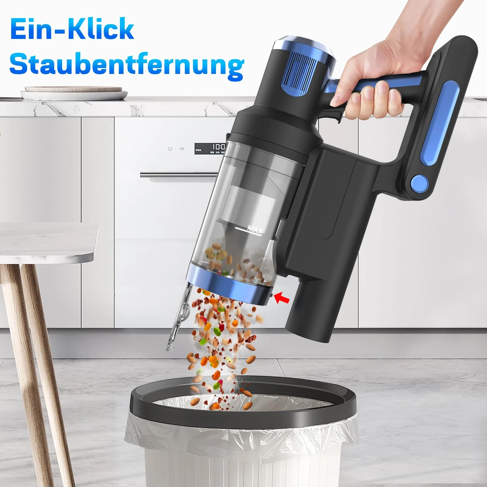 Nigecue 550W/45000Pa/60Min Akku Staubsauger, Staubsauger Kabellos mit Smart Touchscreen und Ladestation, Anti-Tangle-Bürste, 1.5L Staubbehälter, Stabstaubsauger für Hartböden Teppiche Tierhaare - Image 8