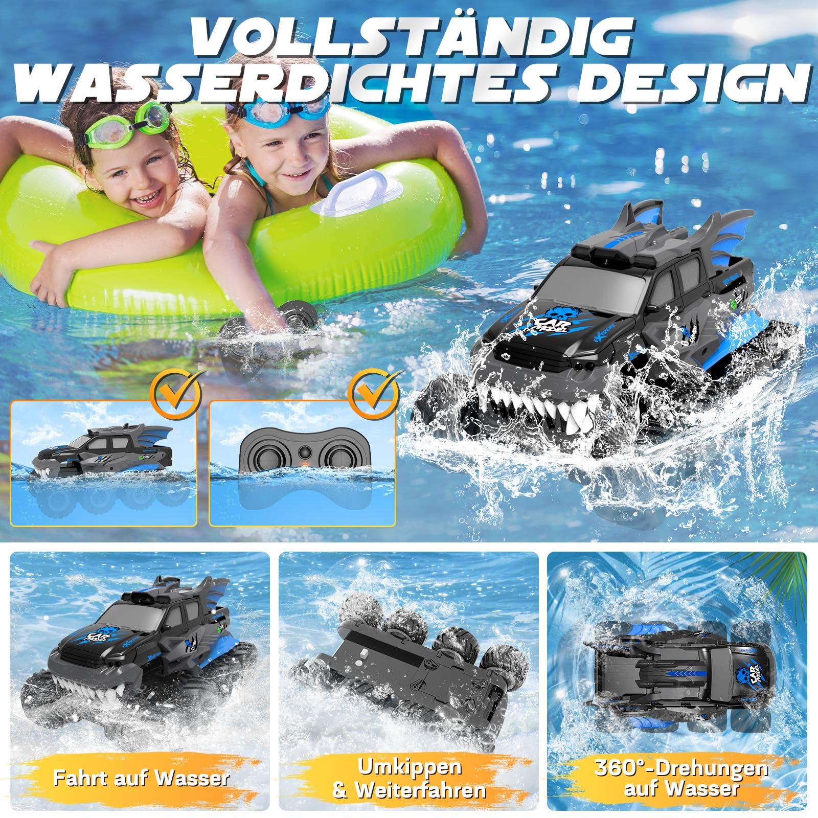 Nigecue 8WD Amphibienfahrzeug Ferngesteuertes Auto ab 3 4 5 6 7 8 9 10 Jahre, Wasserdichtes Amphibisches RC Auto mit Fernsteuerung, Spielzeug Geschenk für Kinder Jungen Mädchen - Image 5
