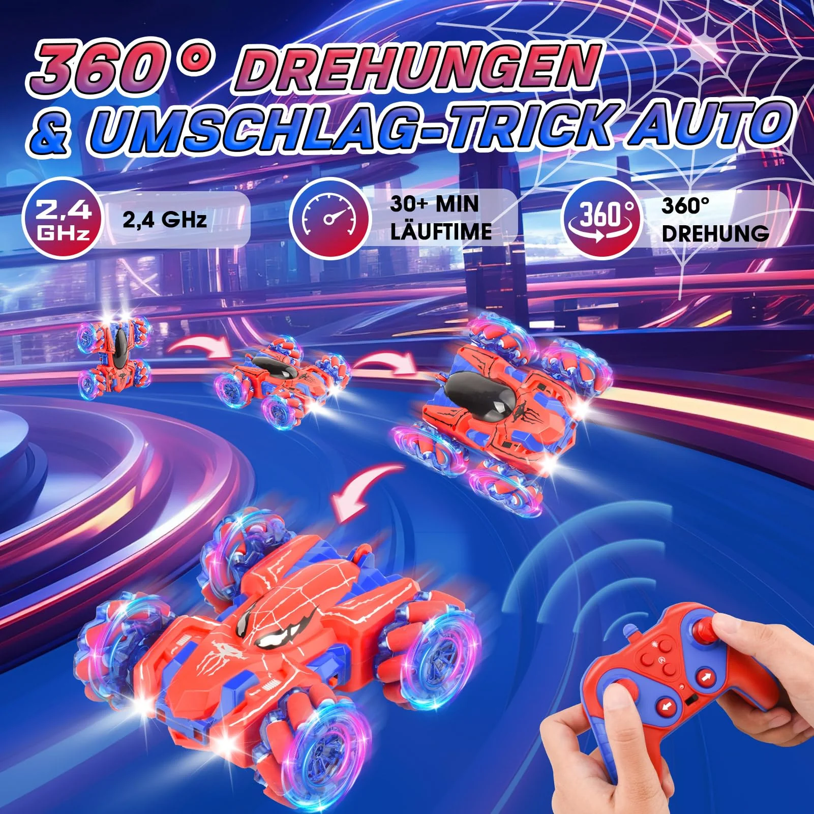 Nigecue Ferngesteuertes Auto, 2,4GHz RC Auto mit eingebautem wiederaufladbarem Akku, 360°-Drehung, Coole Lichter, Allradantrieb, 4WD RC Truck für Kinder ab 3 4 5 6 7 8 9 Jahre - Image 6
