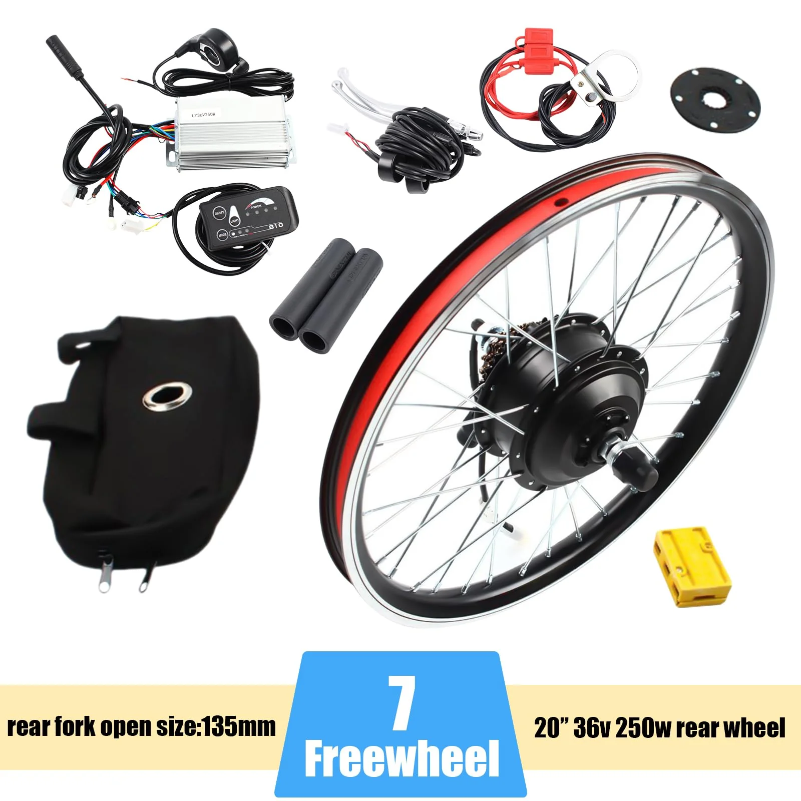 NIGORIY 20 Zoll Hinterer E Bike Kit 36V 250W Ebike Umbausatz 30 km/h Elektrofahrrad Umbausatz 5-Punkt-Assistenzsensor Electric Bicycle Conversion Kit mit SW-810LED-Anzeige - Image 7
