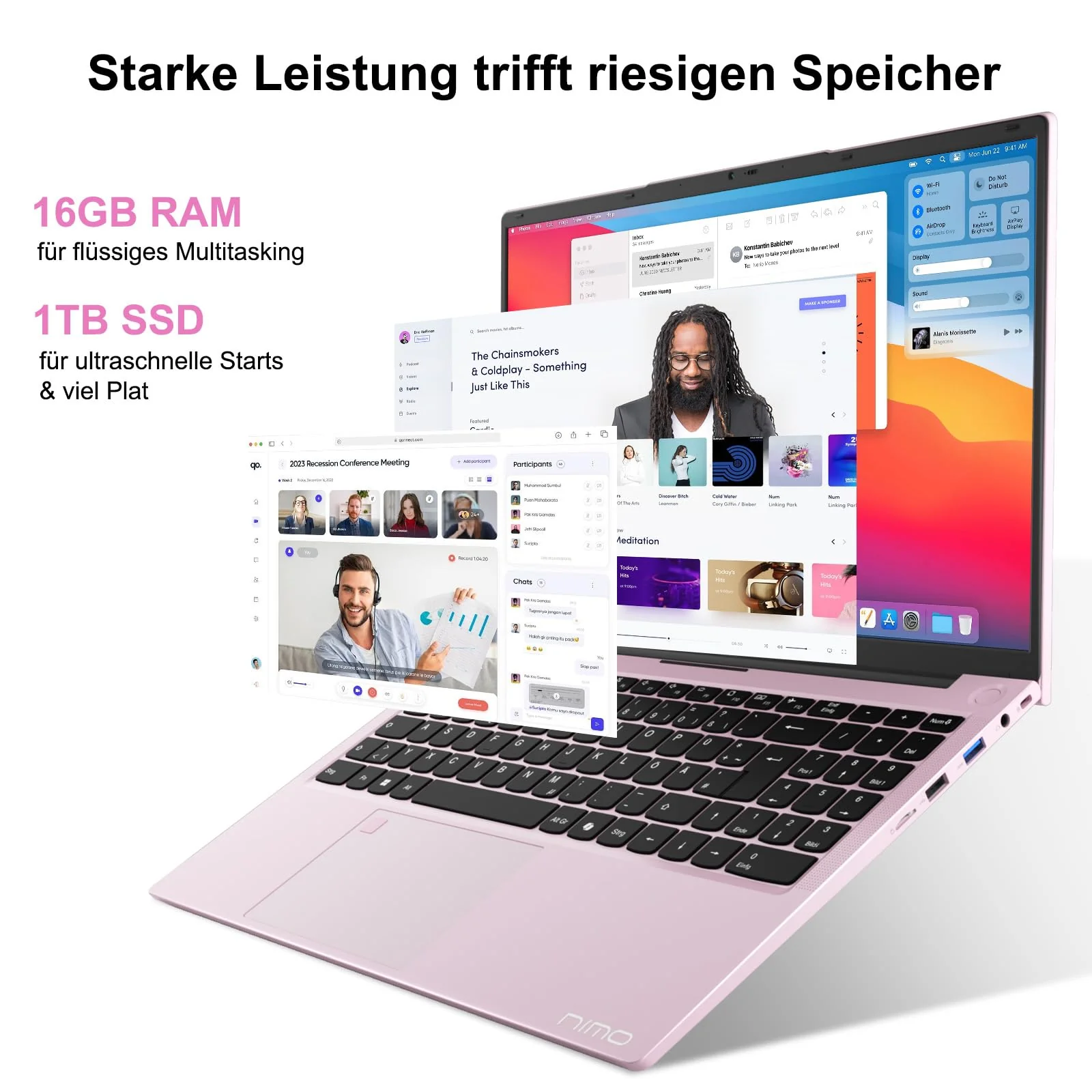 NIMO Roségold Laptop 15,6 Zoll Full HD: 16GB RAM, 1TB SSD, Intel N100, WLAN-Konnektivität, USB-C 65W, Fingerabdruck, Beleuchtete Tastatur, Leichter Computer für Arbeit & Studium - Image 9