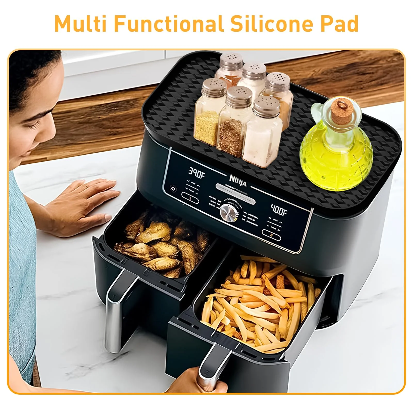 Ninja AF400EU & AF451EU Zubehör, Aufbewahrungsregal aus Silikon Multifunktionales Silikonpad für AF400EU Staubdicht und Leicht zu Reinigen (Schwarz) - Image 4