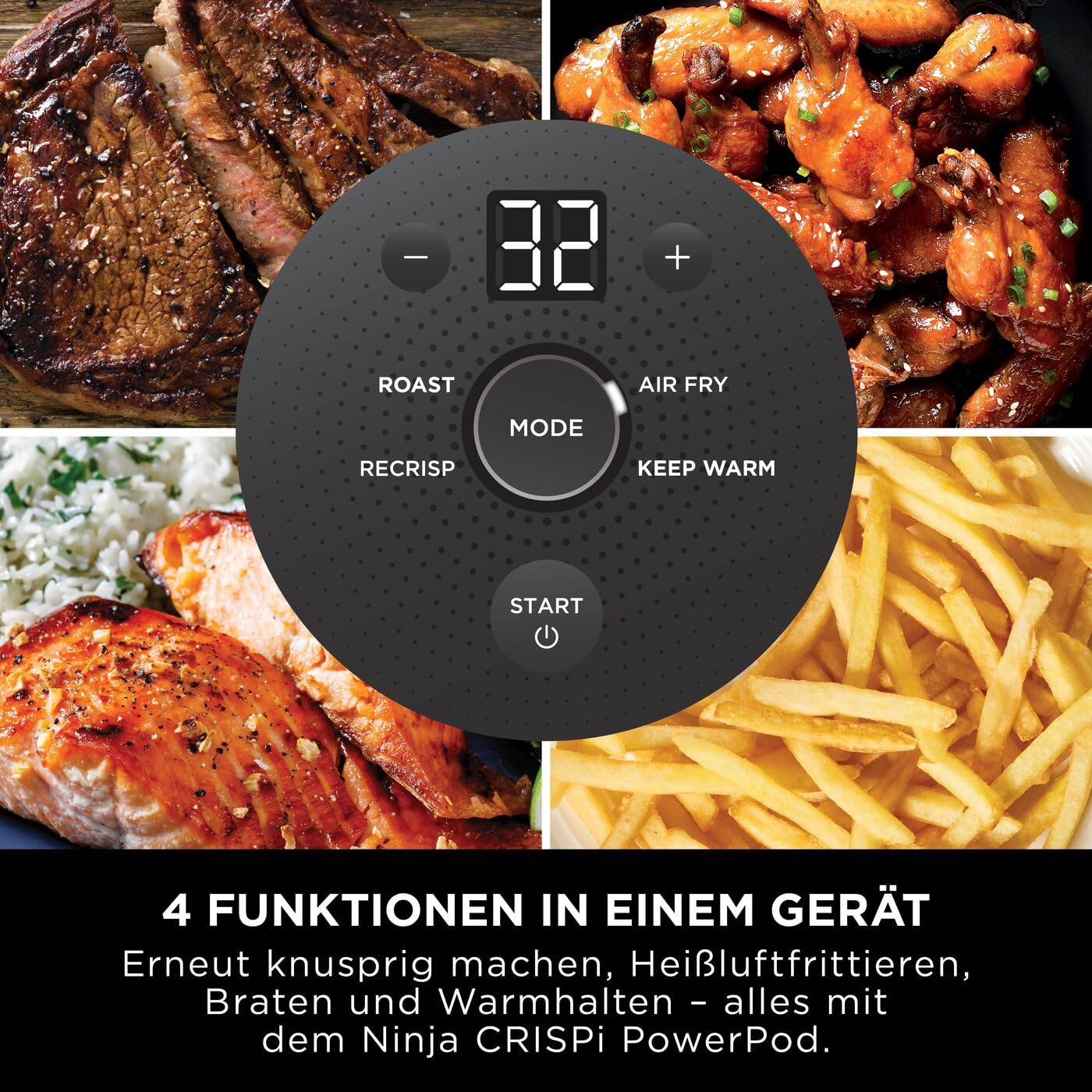 Ninja CRISPi tragbare Airfryer Heißluftfritteuse, 3,8 l, 4-in-1: Heißluftfrittieren, Braten, Warmhalten, Recrisp, kompakt, 6 Portionen, 2x herausnehmbare Glasbehälter & Deckel, 1700 W, Sage FN101EUSG - Image 13