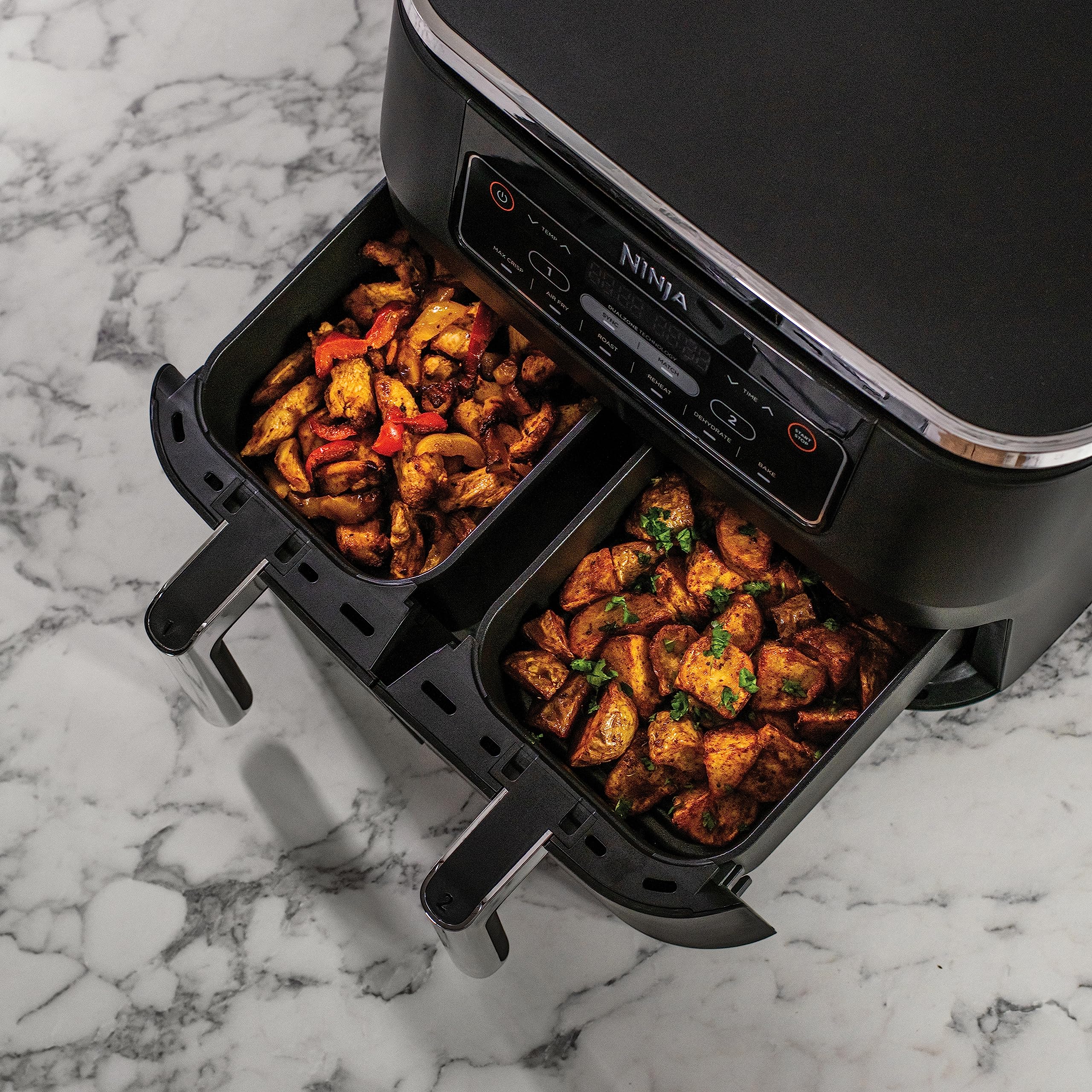Ninja Foodi Dual Zone Digitale Heißluftfritteuse, 7,6L Airfryer, 2 Fächer, Antihaftbeschichtung, spülmaschinenfeste Körbe, 6-in-1, 4-6 Portionen, Schwarz AF300EU - Image 8