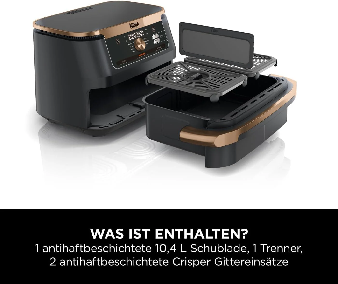 Ninja Foodi FlexDrawer Dual Zone Heißluftfritteuse, Digitale Air fryer mit 10,4-Fach und herausnehmbarem Trenner, Antihaftbeschichtung, spülmaschinenfester Korb, 7-in-1, Schwarz & Kupfer, AF500EUCP - Image 15